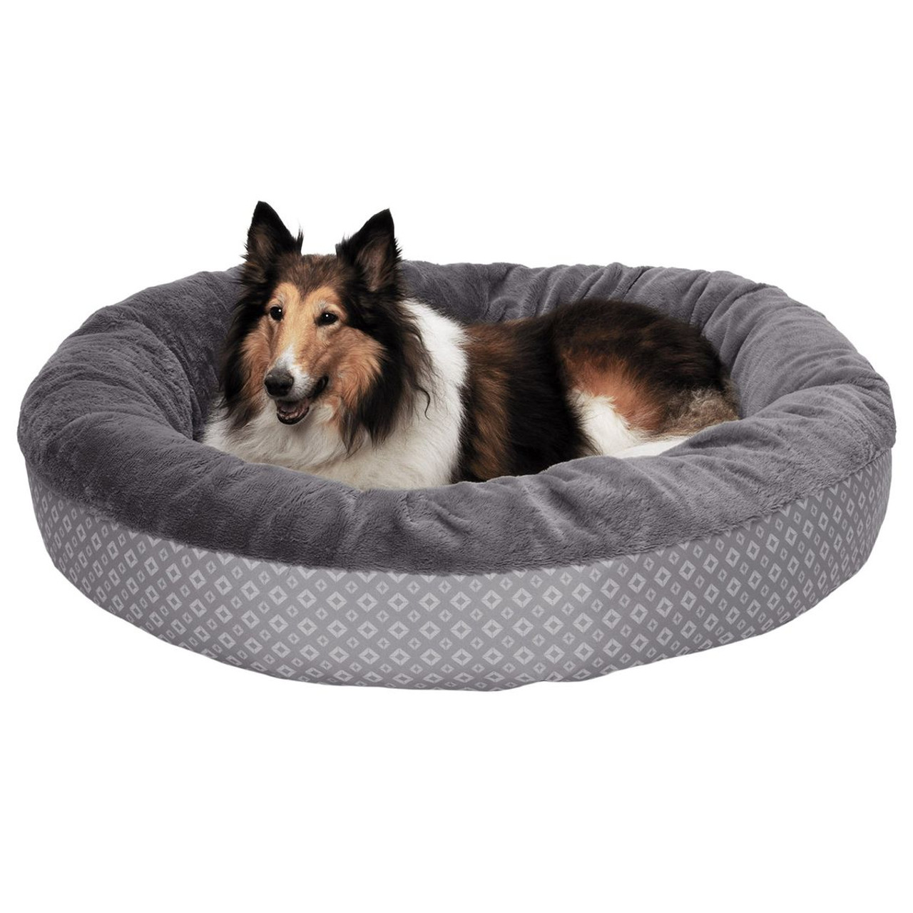 Plush & Diamond Print Calming Donut Pet Bed product image