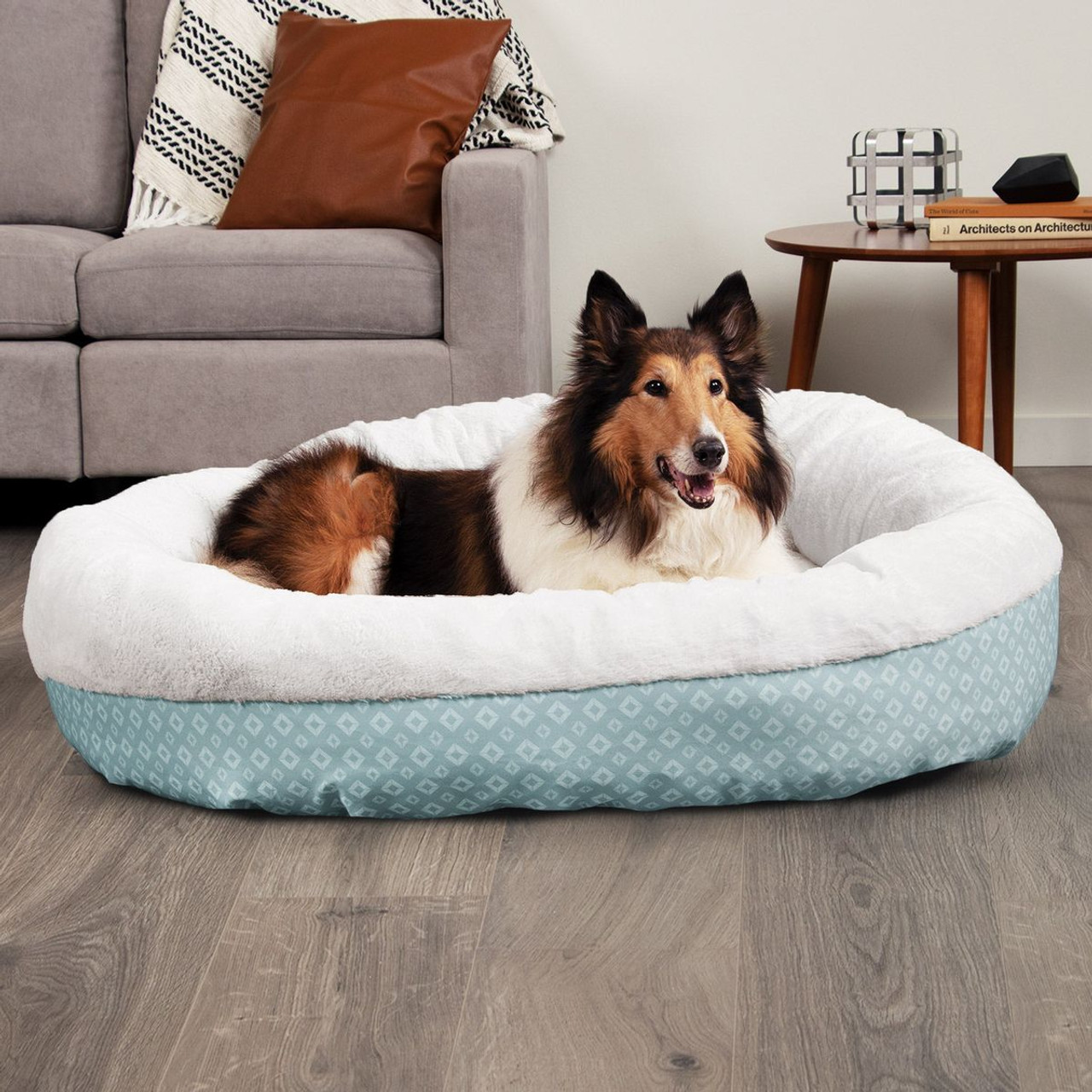 Plush & Diamond Print Calming Donut Pet Bed product image