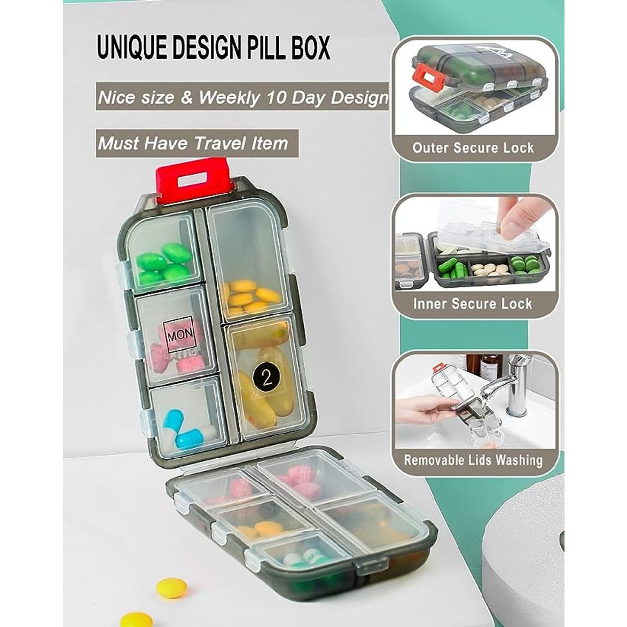 Travel Pill Organizer Moisture-Proof Box with Grids (3-Pack) product image