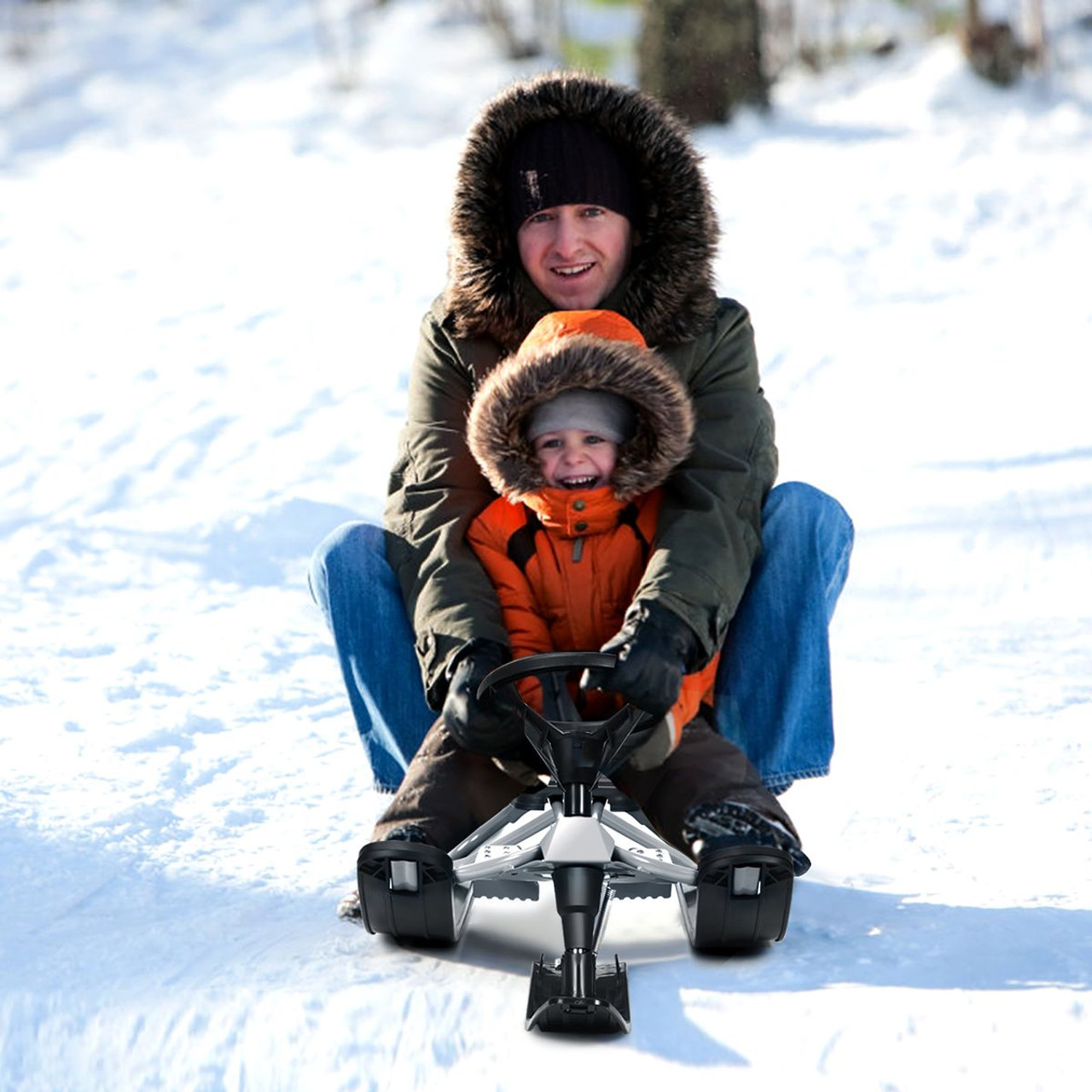 Kids' Snow Racer Sled with Steering Wheel, Brakes, & Pull Rope product image