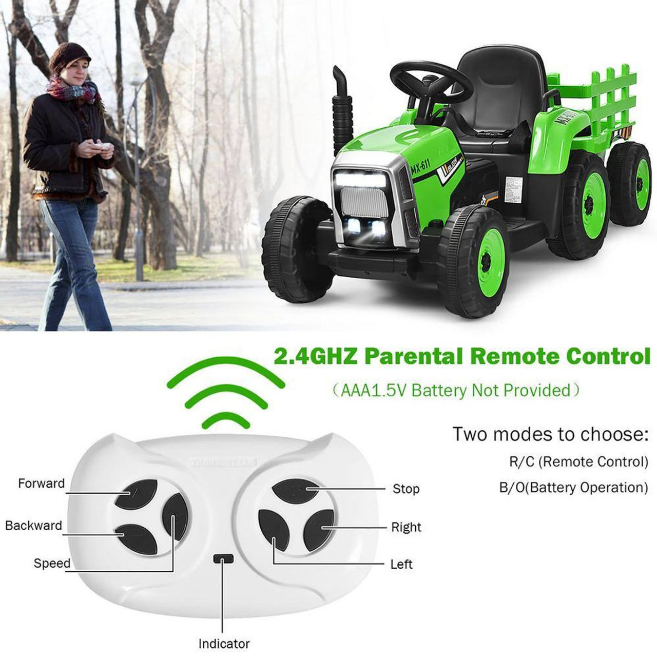 Kids' 12V Ride-on Tractor with Trailer and Parent Remote Control product image Kids' 12V Ride-on Tractor with Trailer and Parent Remote Control product image