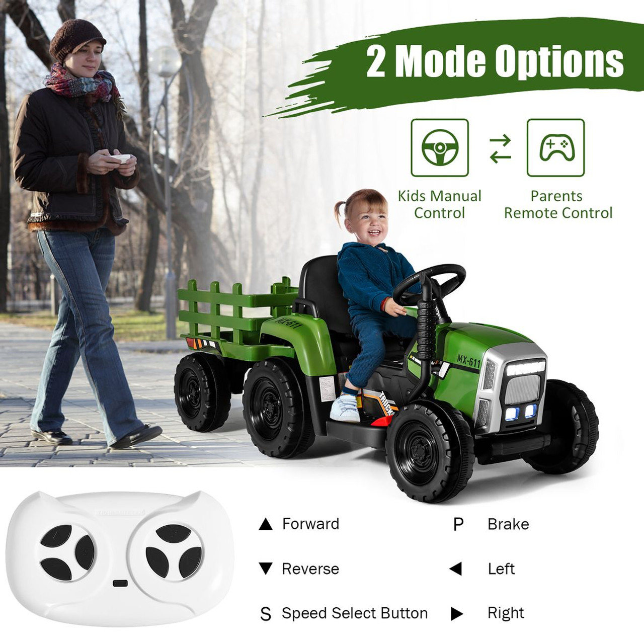 Kids' 12V Ride-on Tractor with Trailer and Parent Remote Control product image Kids' 12V Ride-on Tractor with Trailer and Parent Remote Control product image