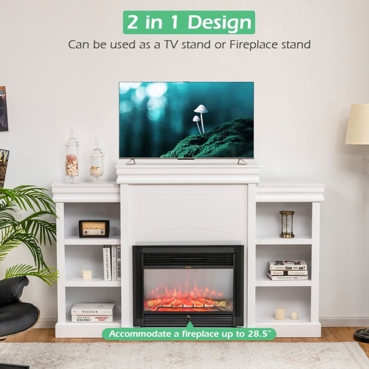 70-Inch Modern Fireplace Media Entertainment Center with Bookcase product image