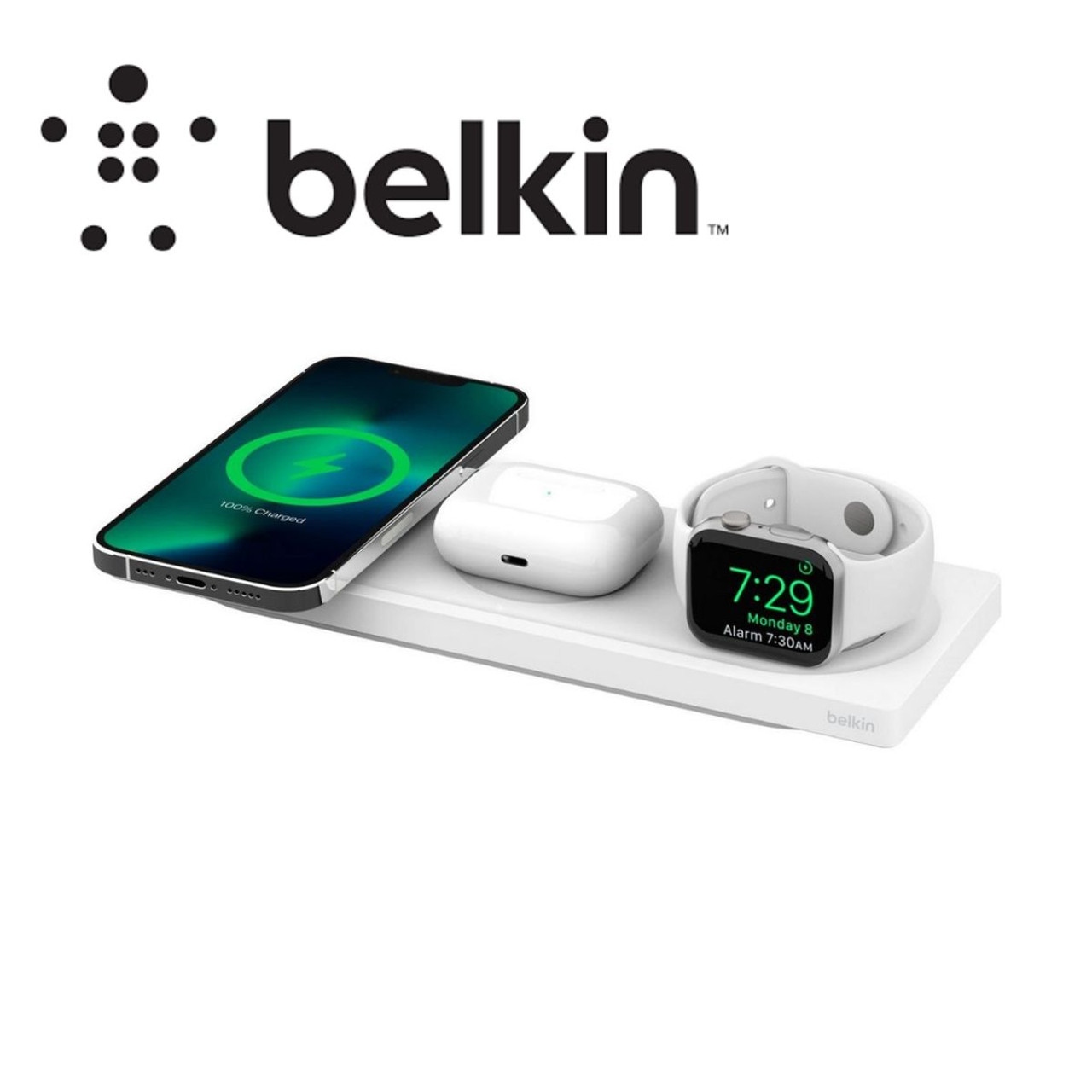 Belkin® BoostCharge Pro 3-in-1 Wireless Charging Pad with MagSafe, 15W, WIZ016ttWH product image