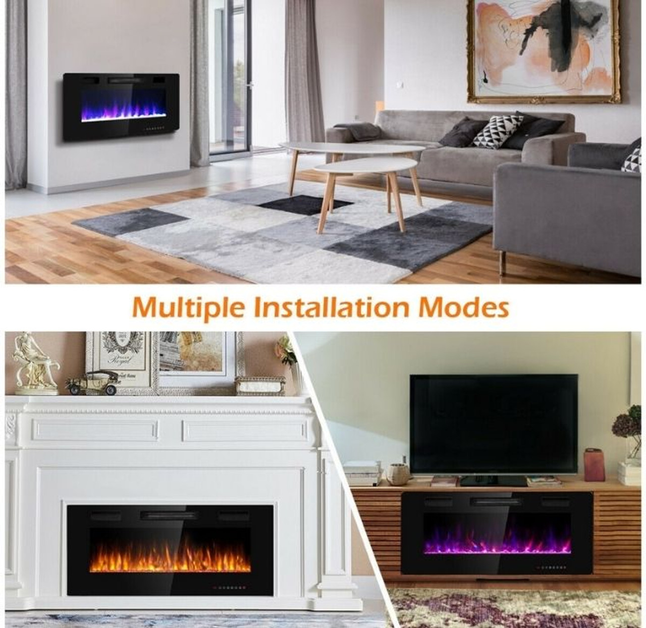 Ultra Thin Wall Mounted or Recessed Electric Fireplace product image