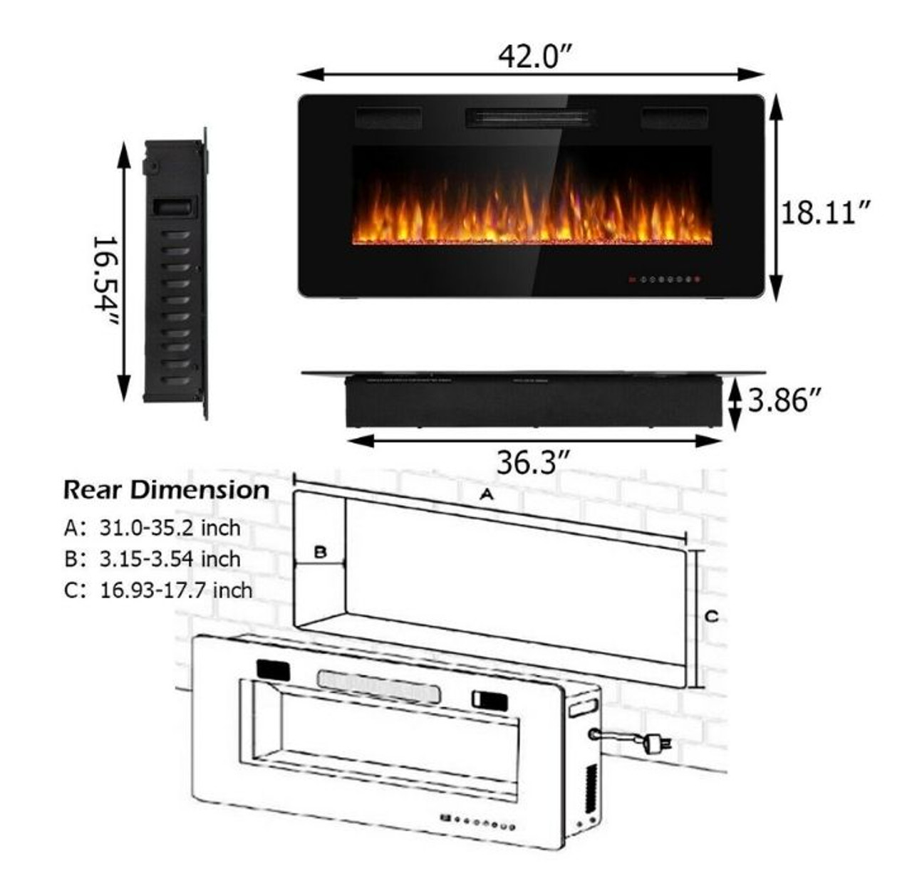 Ultra Thin Wall Mounted or Recessed Electric Fireplace product image