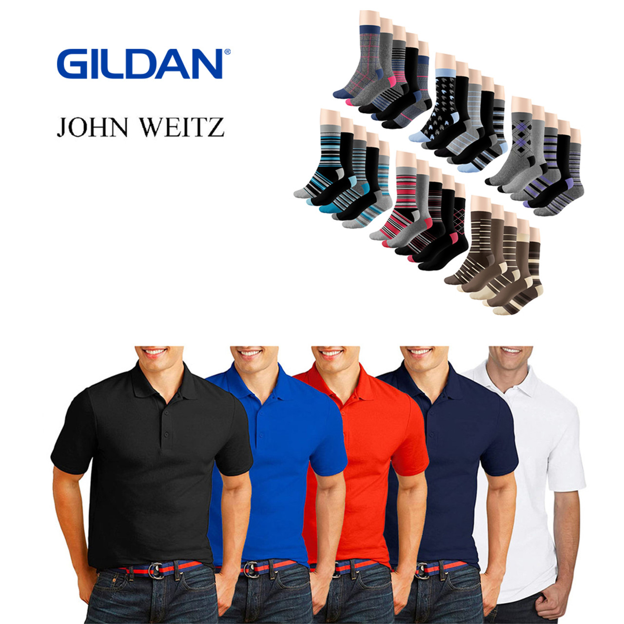 Men’s Classic 6-Piece Set: Premium Gildan Polo & John Weitz Socks (5-Pairs) product image