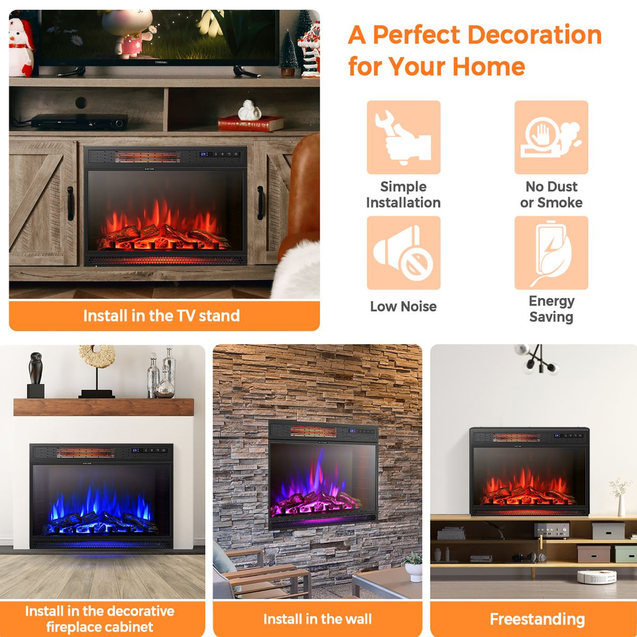 25-Inch Electric Freestanding & Recessed Fireplace with Remote product image