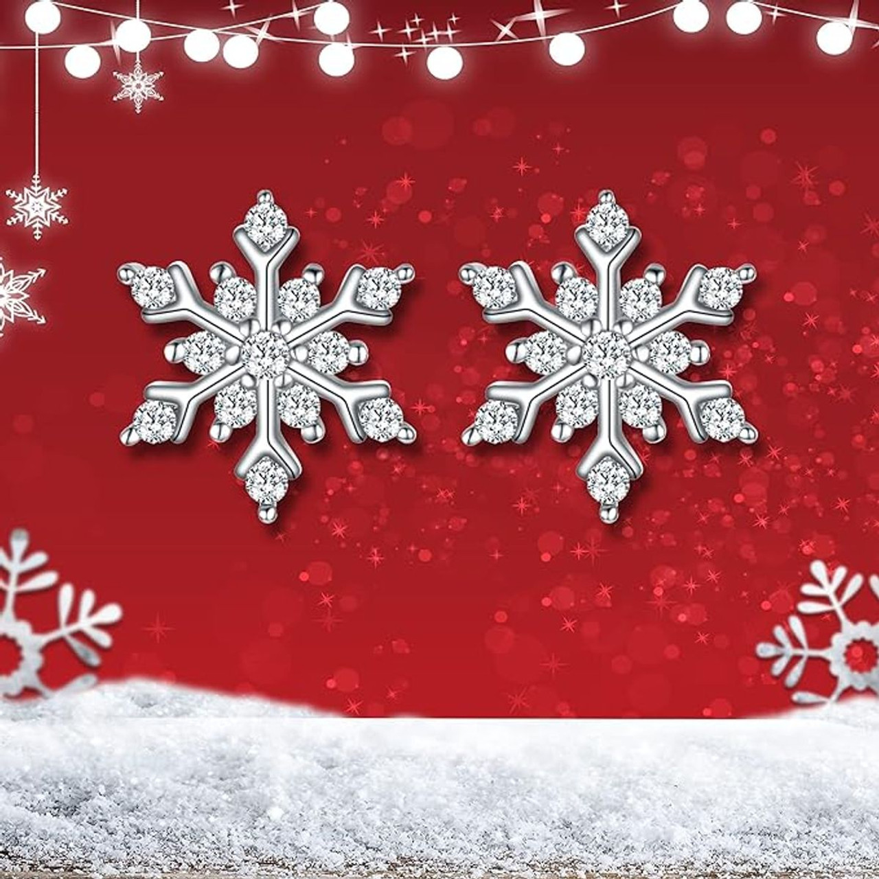 18K White Gold Plated Snowflake Stud Earrings product image