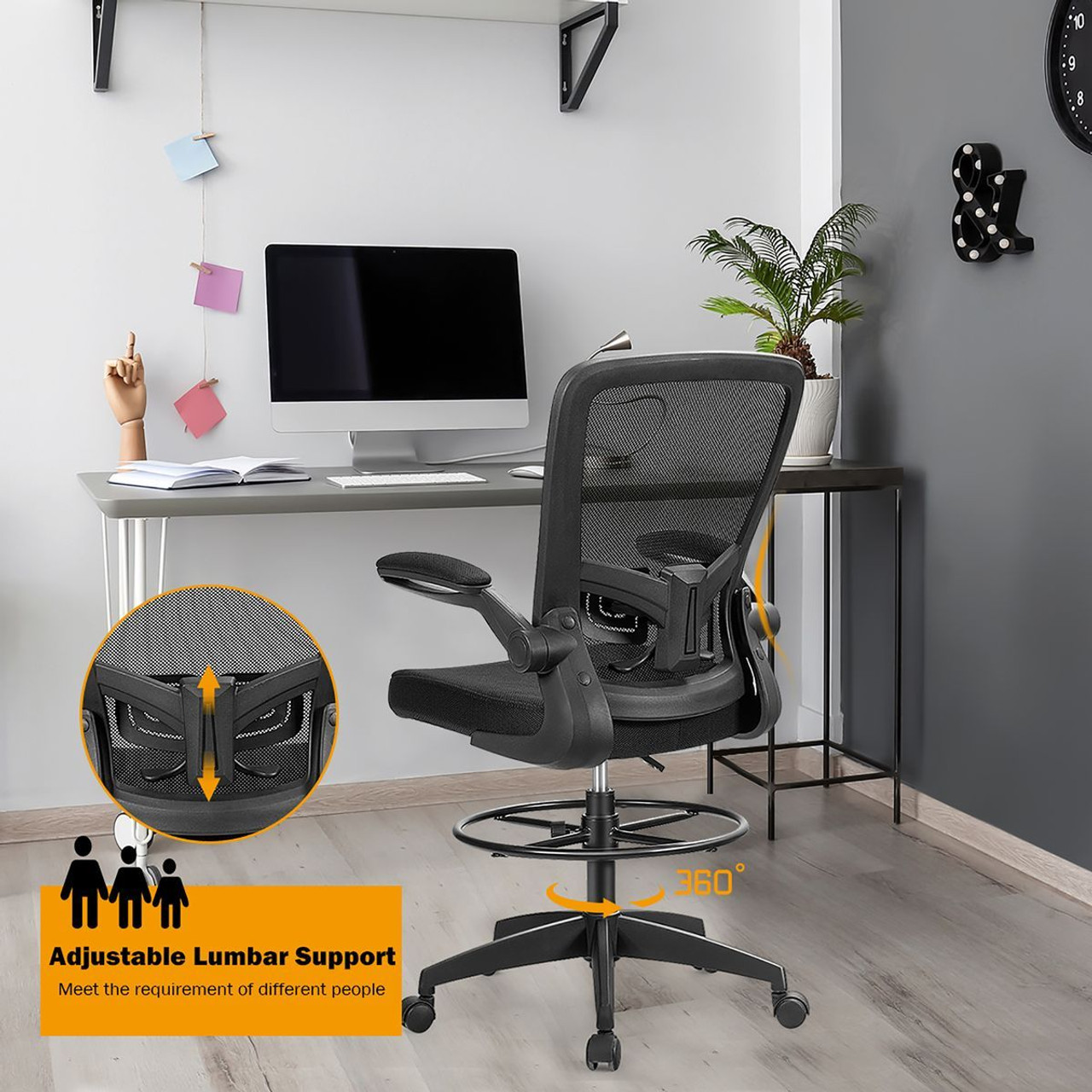 Height-Adjustable Drafting Chair with Flip-up Arms product image