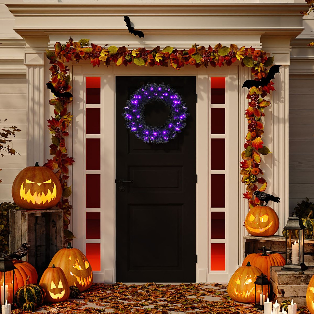 24-Inch Pre-Lit Halloween Wreath with 35 Purple LED Lights product image