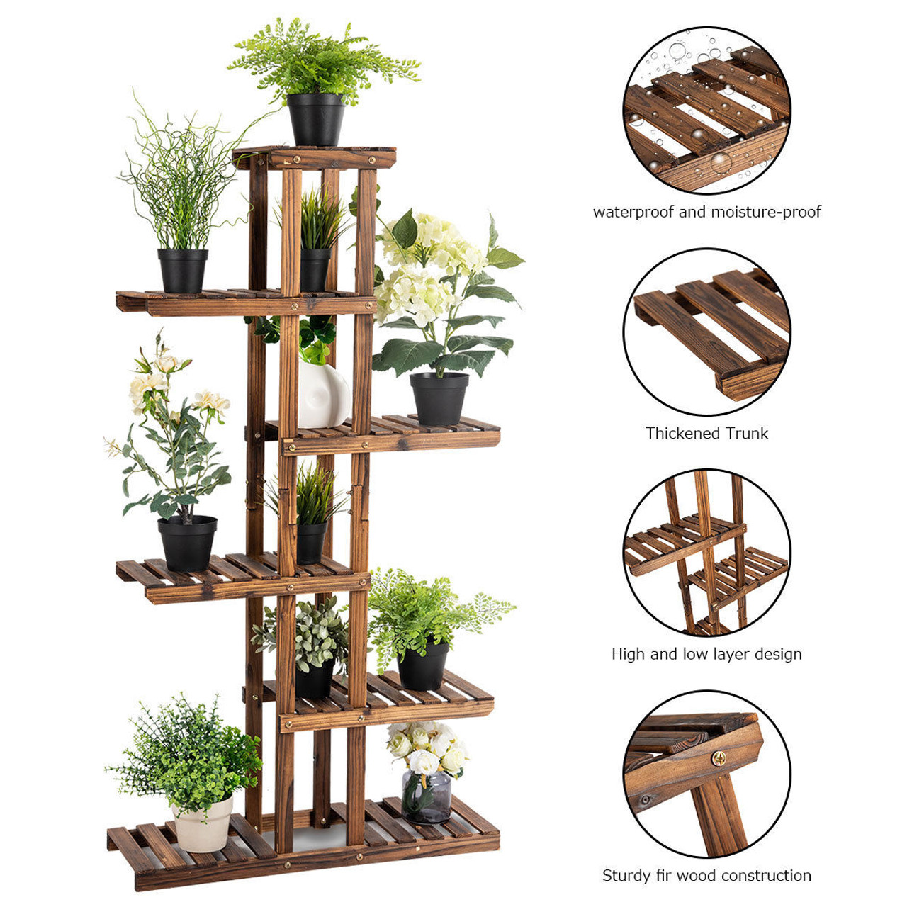 6-Tier Garden Wooden Shelf Storage Plant Rack Stand product image