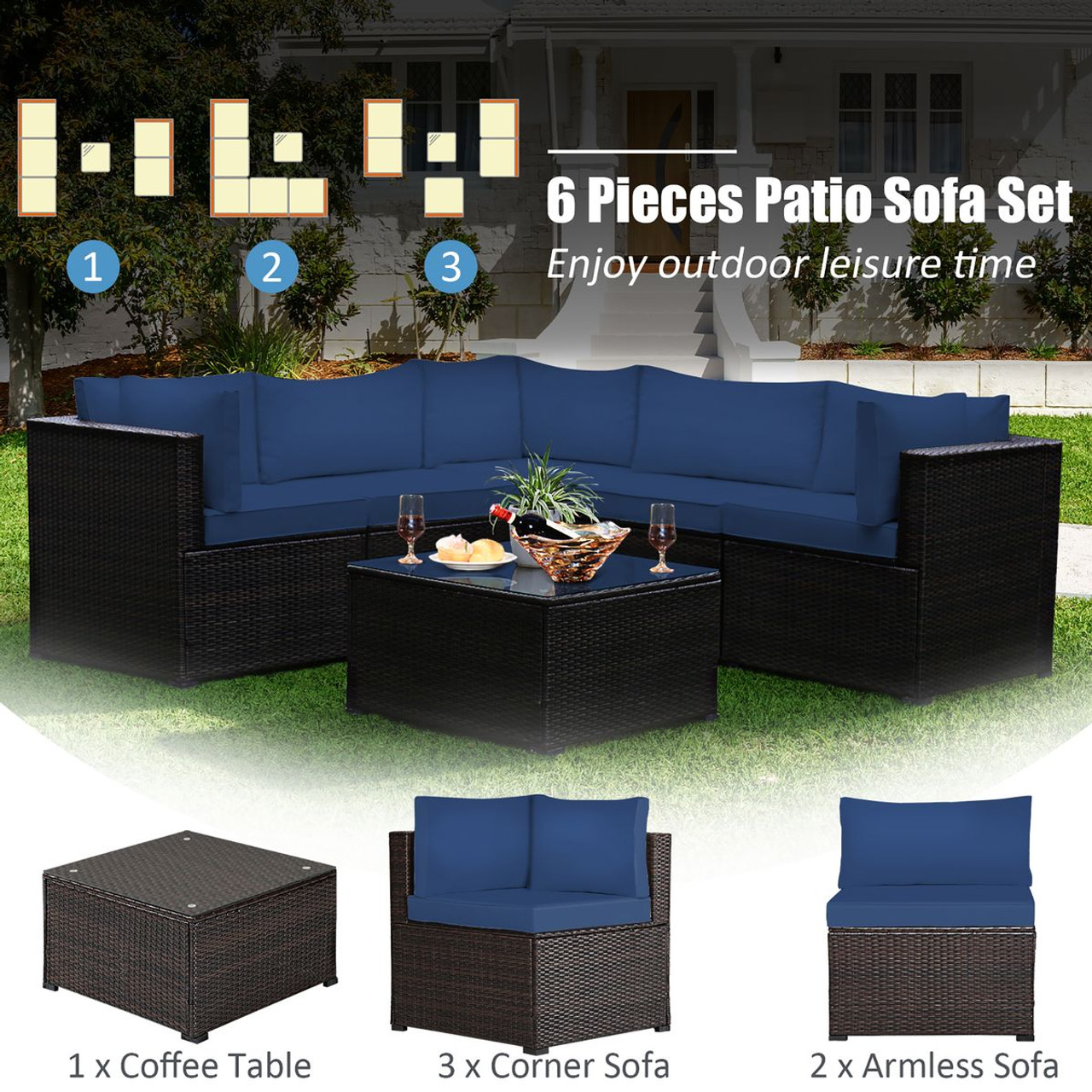 6-Piece Outdoor Patio Rattan Sectional Sofa Set product image