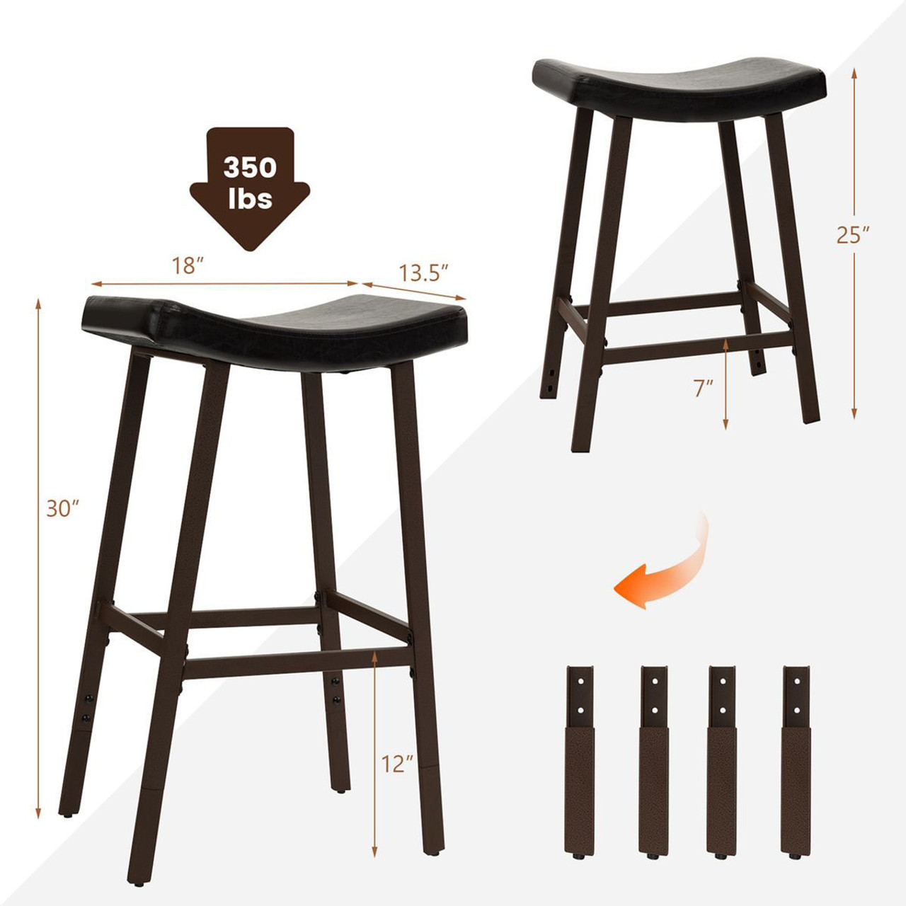 PU Leather Upholstered Saddle Seat Barstools with Footrest (Set of 2) product image