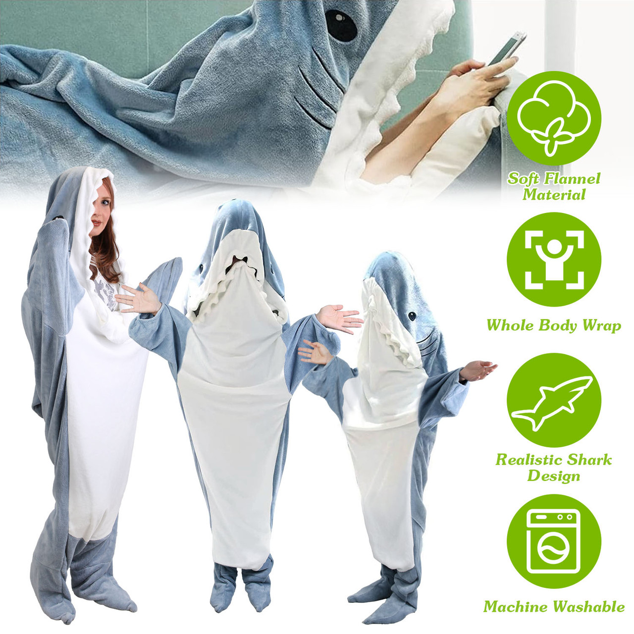 Kids' Shark Wearable Hooded Blanket by NewHome™ product image