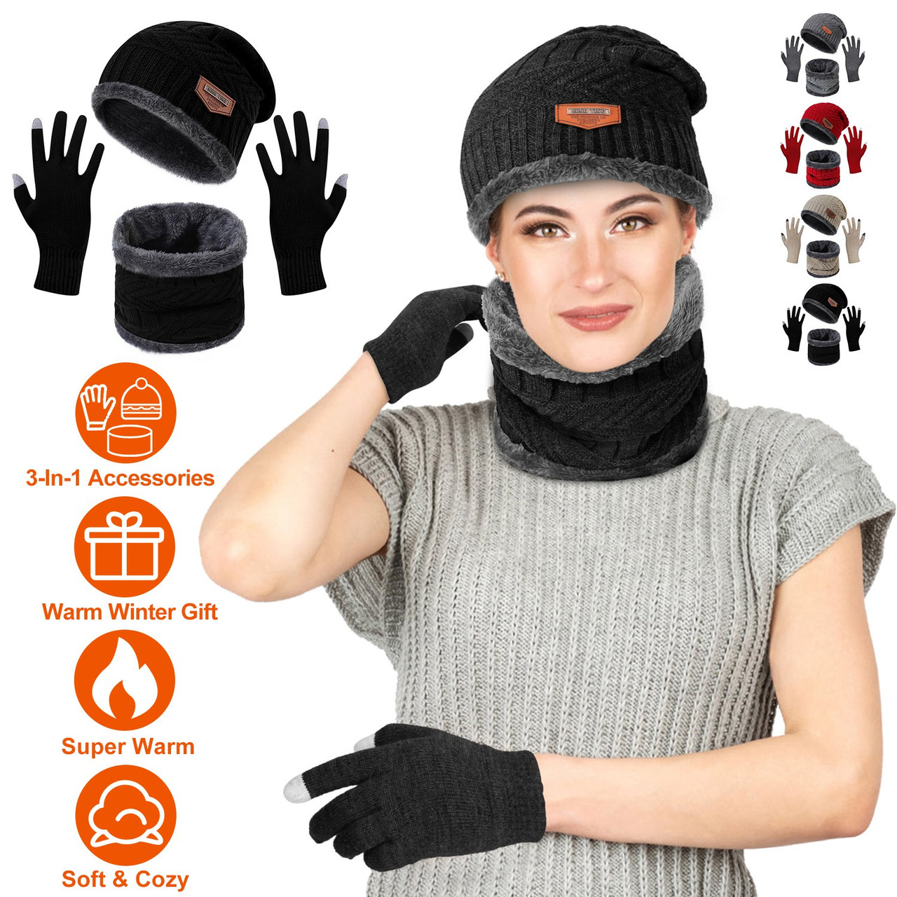 3-Piece Beanie Hat, Gloves, & Scarf Bundle product image
