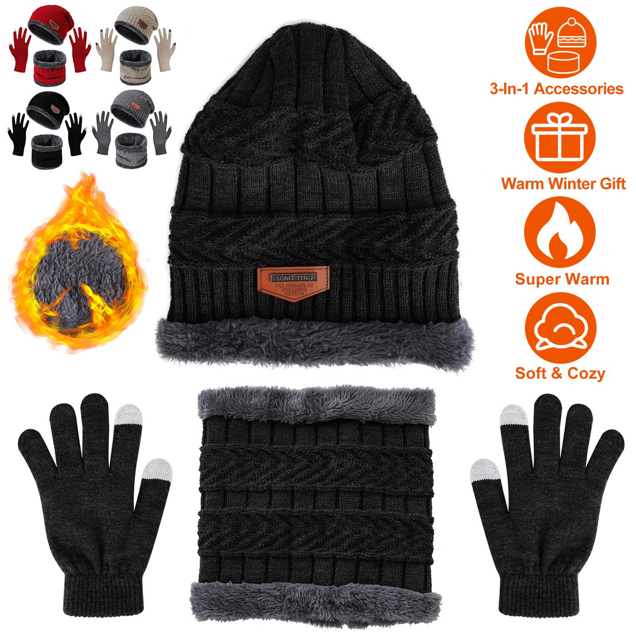 3-Piece Beanie Hat, Gloves, & Scarf Bundle product image