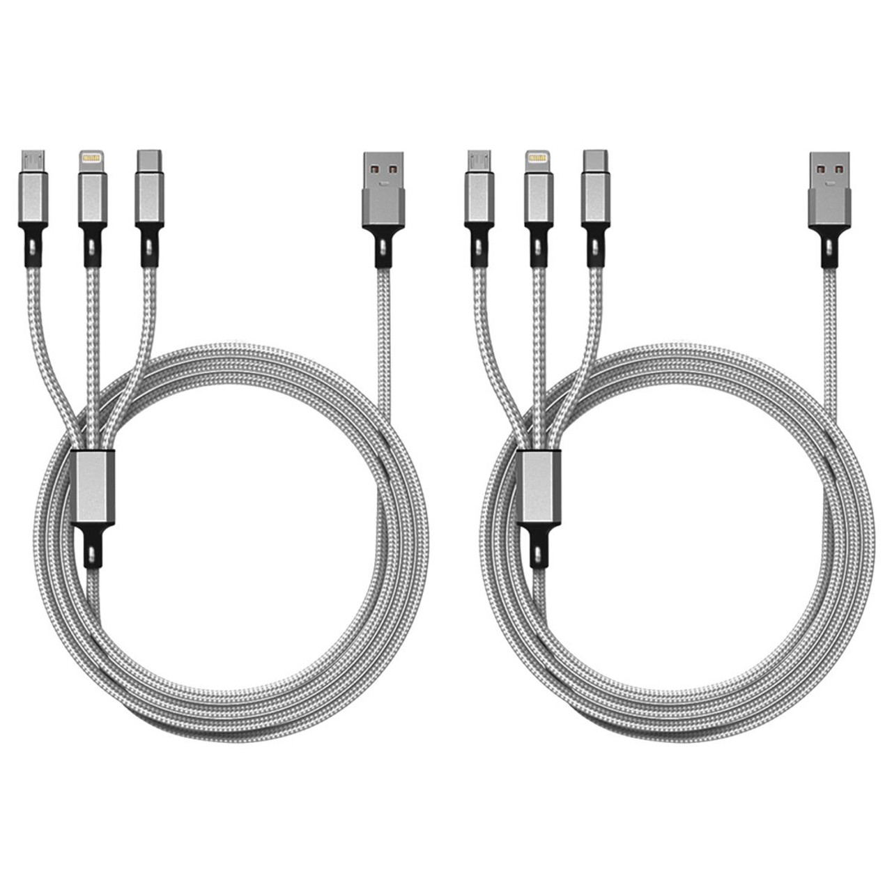 4-Foot 3-in-1 Nylon Braided Charging Cable - Lightning, USB-C, Micro-USB (1- to 5-Pack) product image