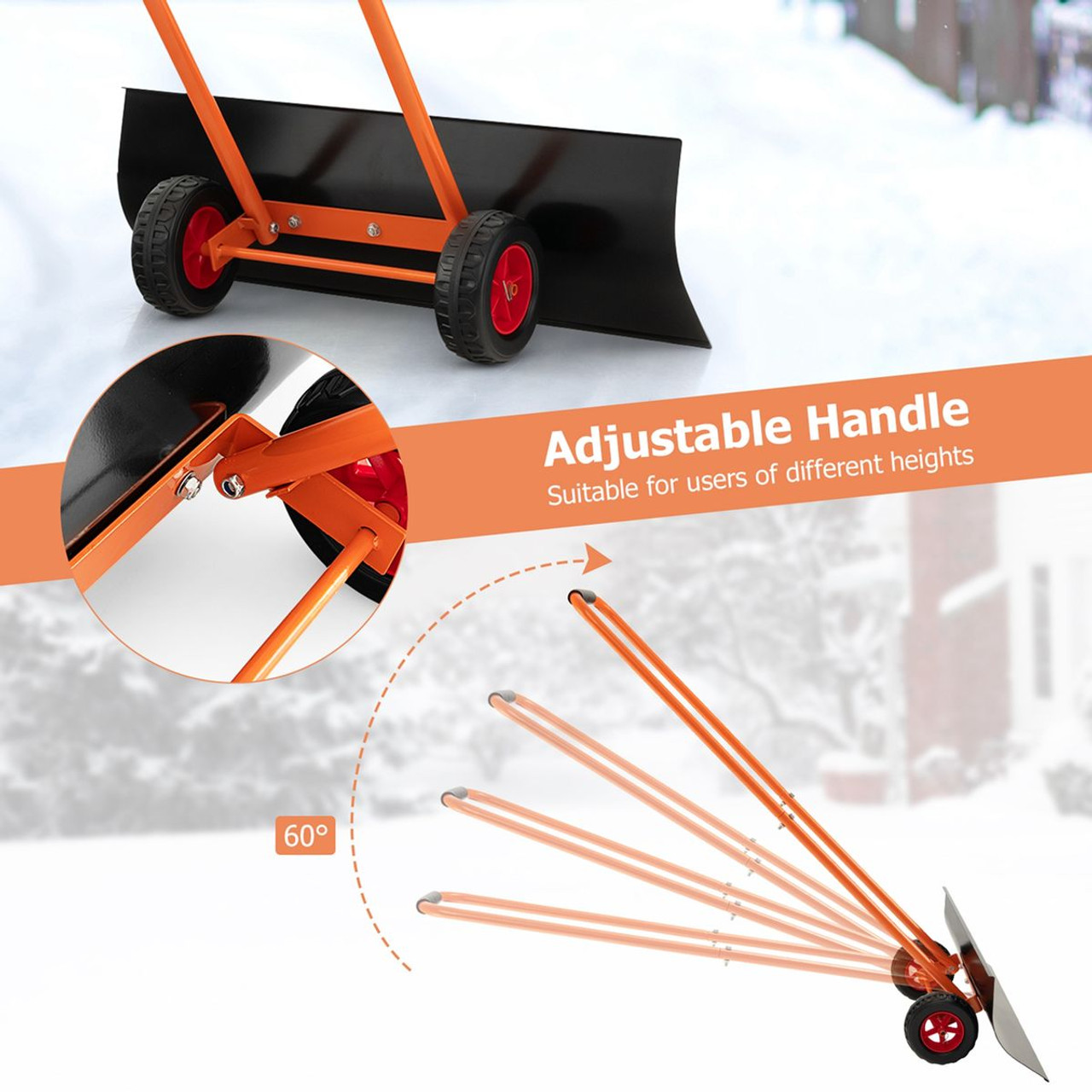 30-Inch Snow Shovel with Wheels & Adjustable Handle product image