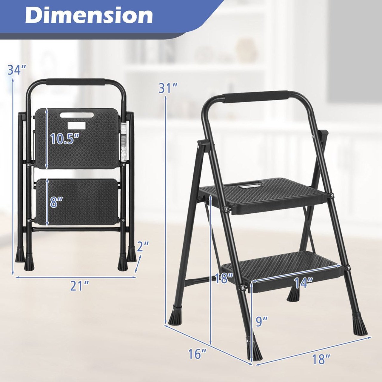 Portable Folding 2-Step Ladder with Anti-Slip Pedal product image