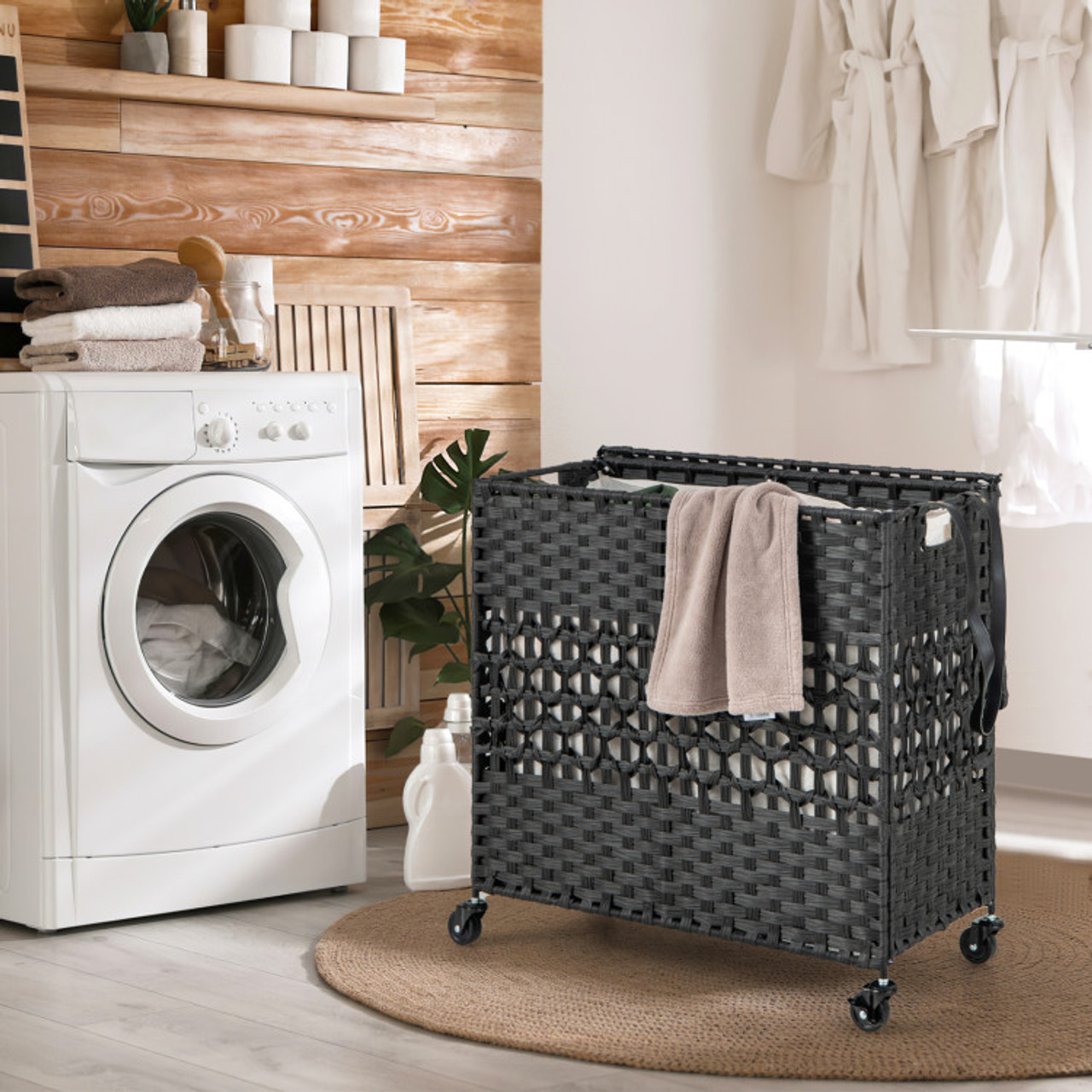 110L 2-Section Laundry Hamper with 2 Removable & Washable Liner Bags product image