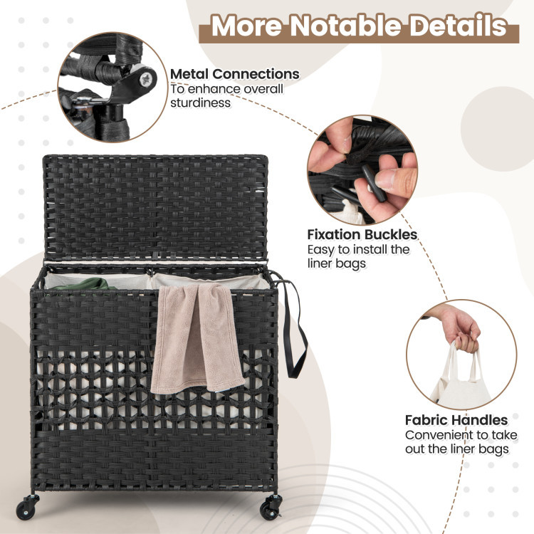 110L 2-Section Laundry Hamper with 2 Removable & Washable Liner Bags product image