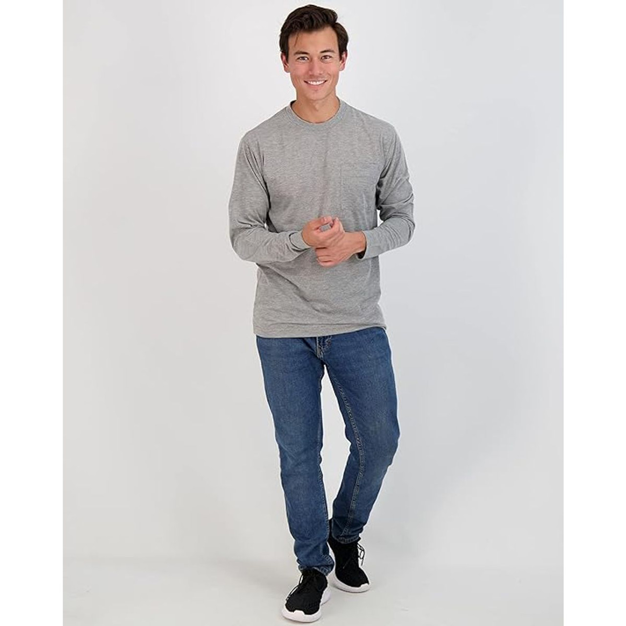 Men's Cotton Long Sleeve T-Shirt with Chest Pocket (3-Pack) product image