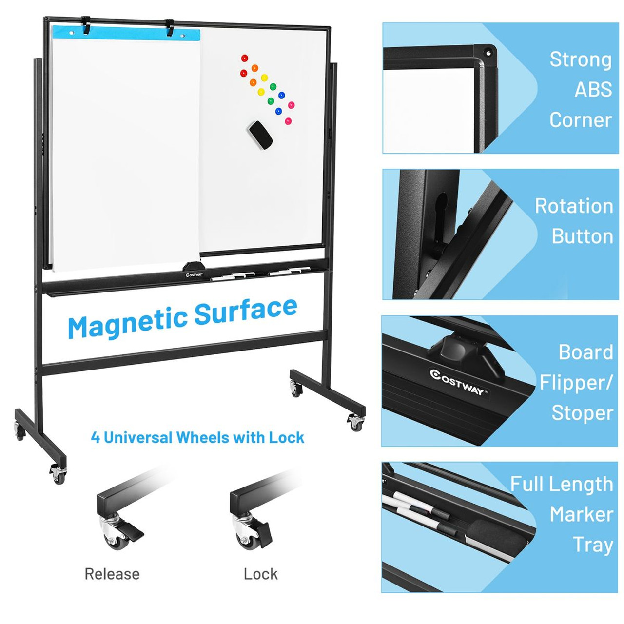 48 x 36-Inch Mobile Magnetic Double-Sided Reversible Whiteboard product image