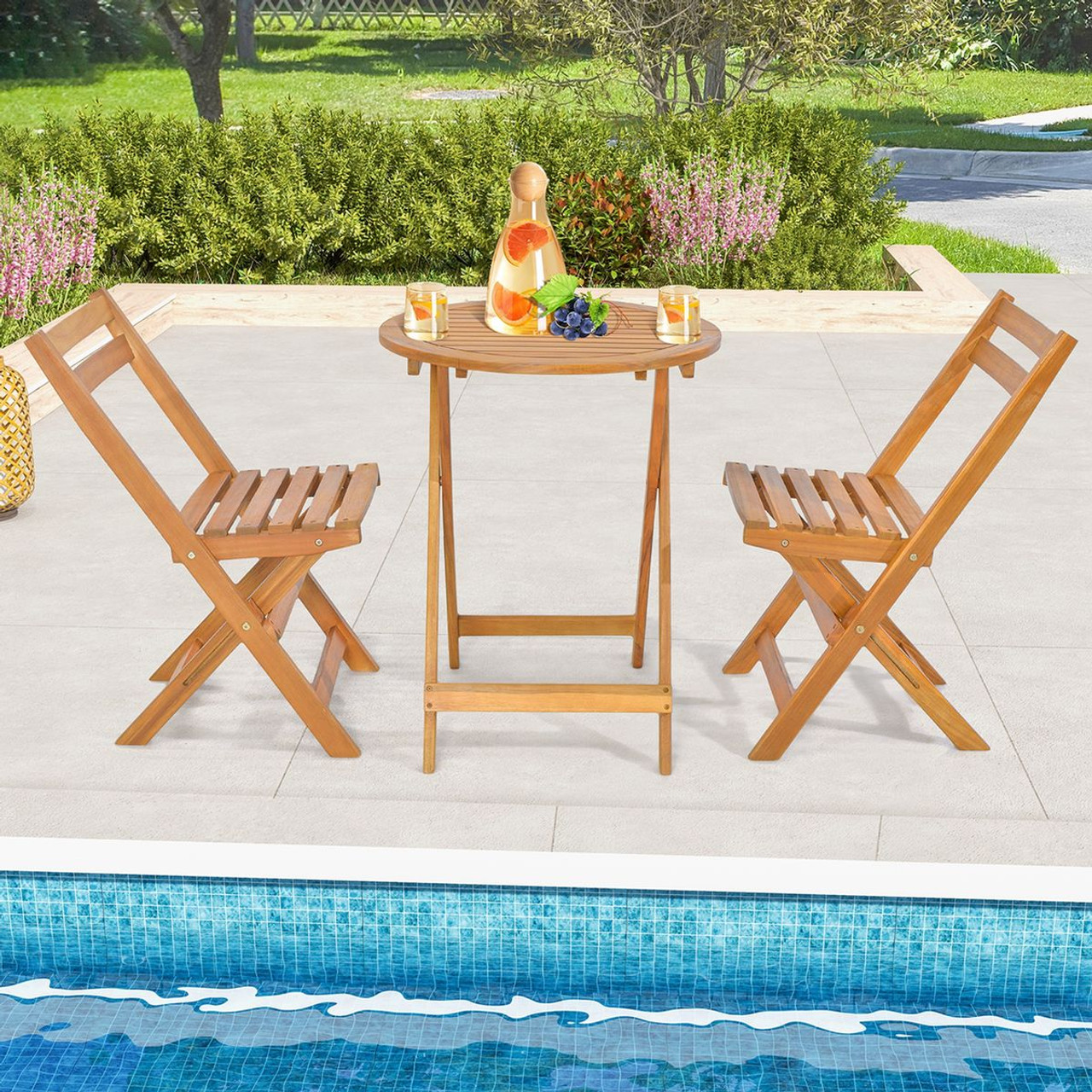 3-Piece Folding Patio Bistro Set with Slatted Tabletop product image