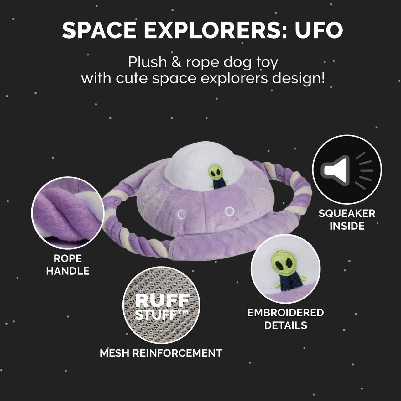 UFO Space Explorers Plush and Rope Dog Toy product image