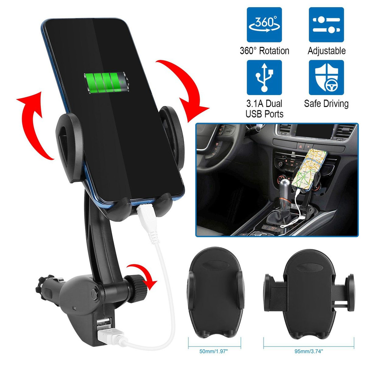 iMounTEK® 360° Dual USB Car Phone Mount product image