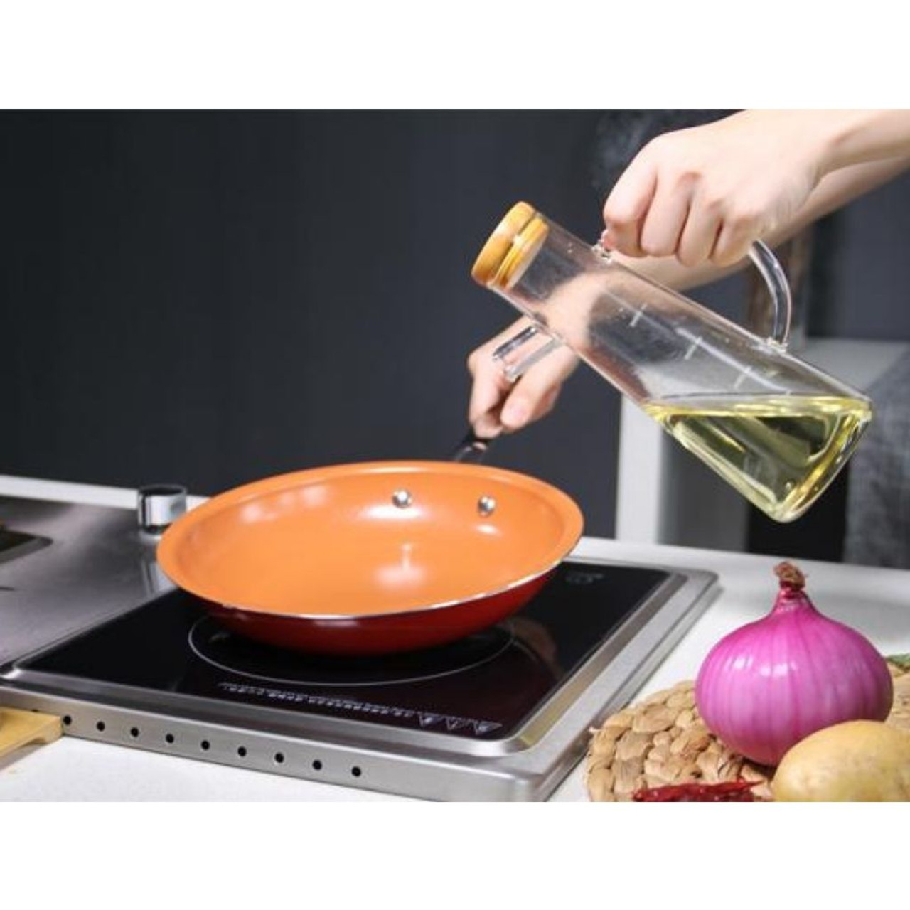 9.5 Ultra Nonstick Red Copper Frying Pan With Stainless Steel