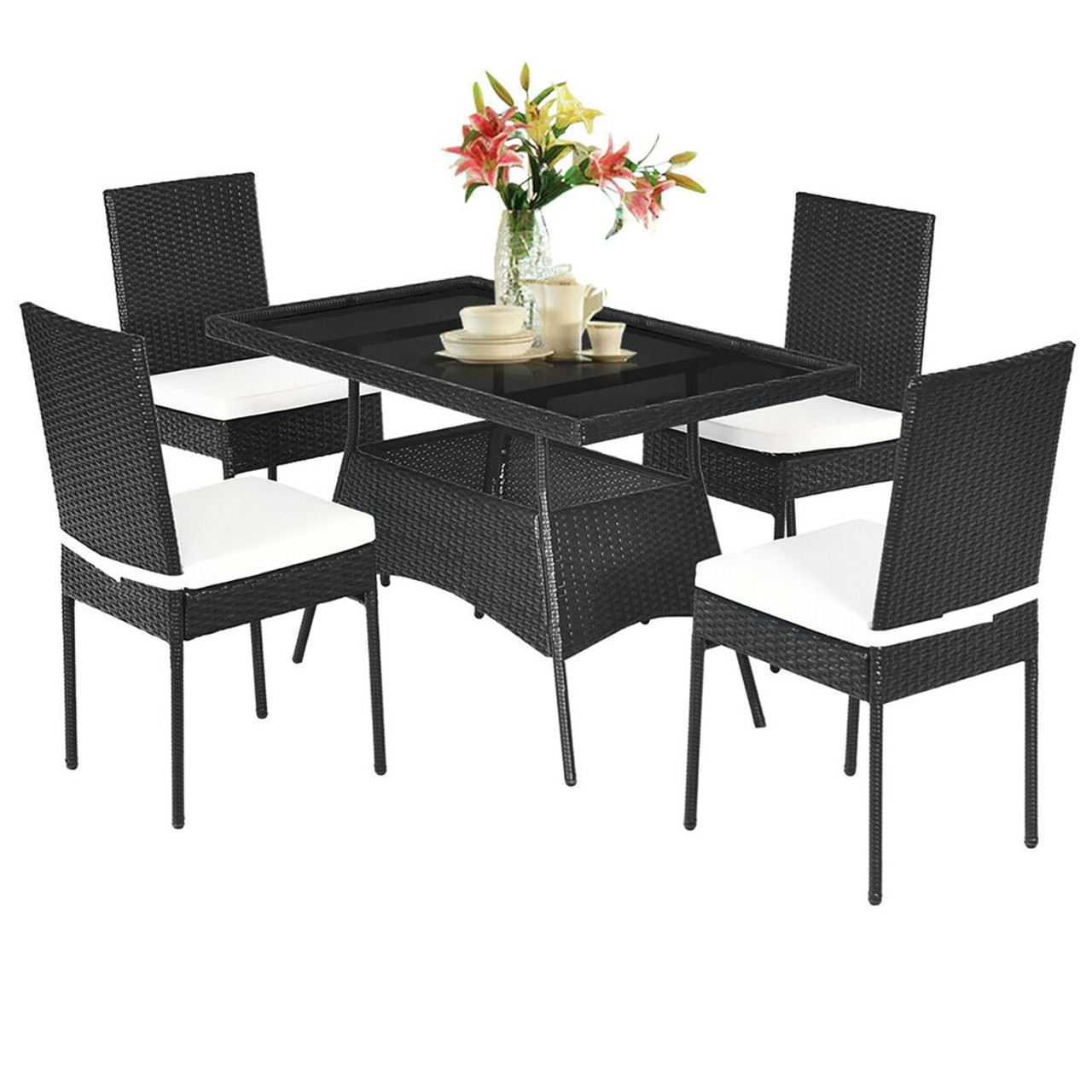 5-Piece Rattan Dining Set with Glass Table & High-Back Chair product image