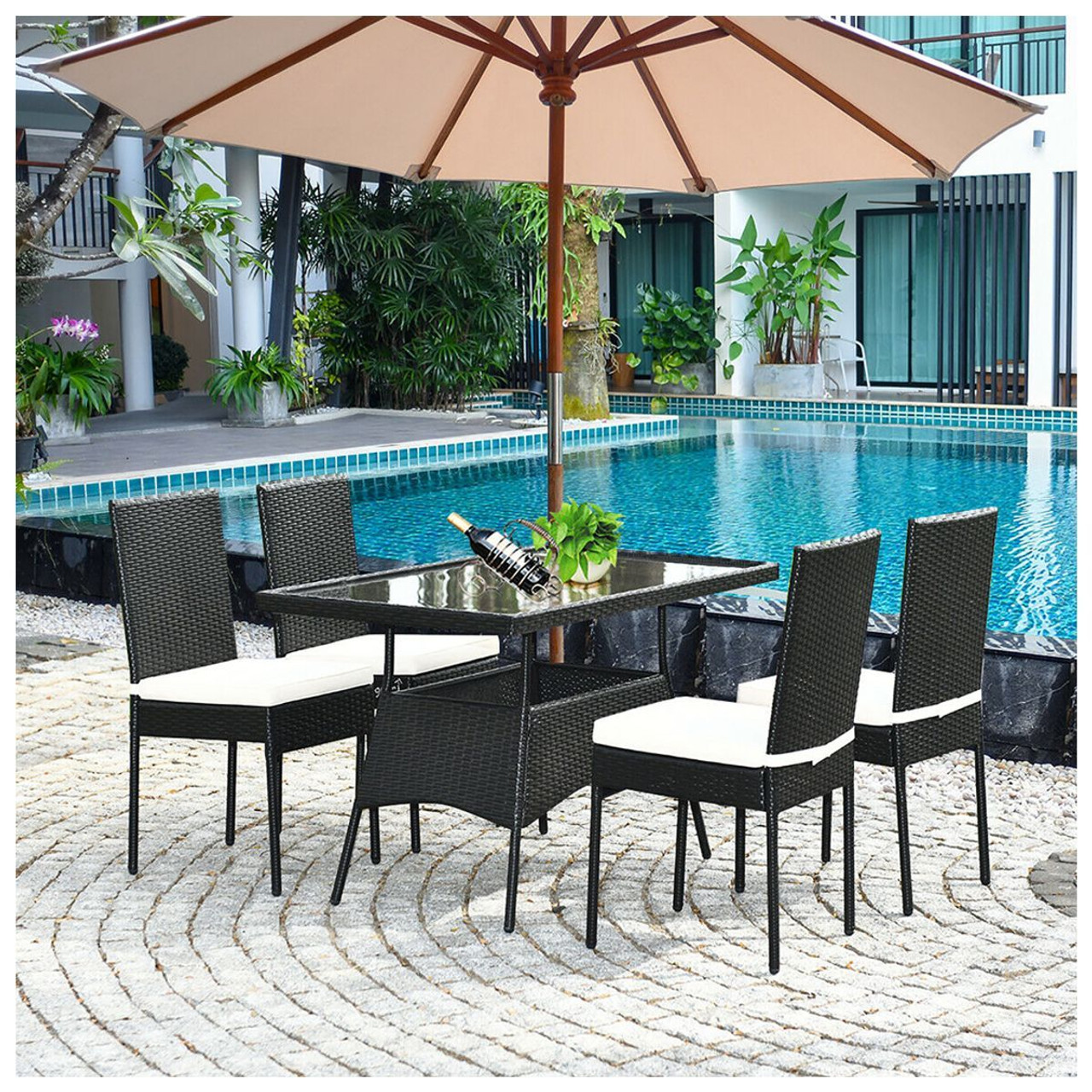 5-Piece Rattan Dining Set with Glass Table & High-Back Chair product image