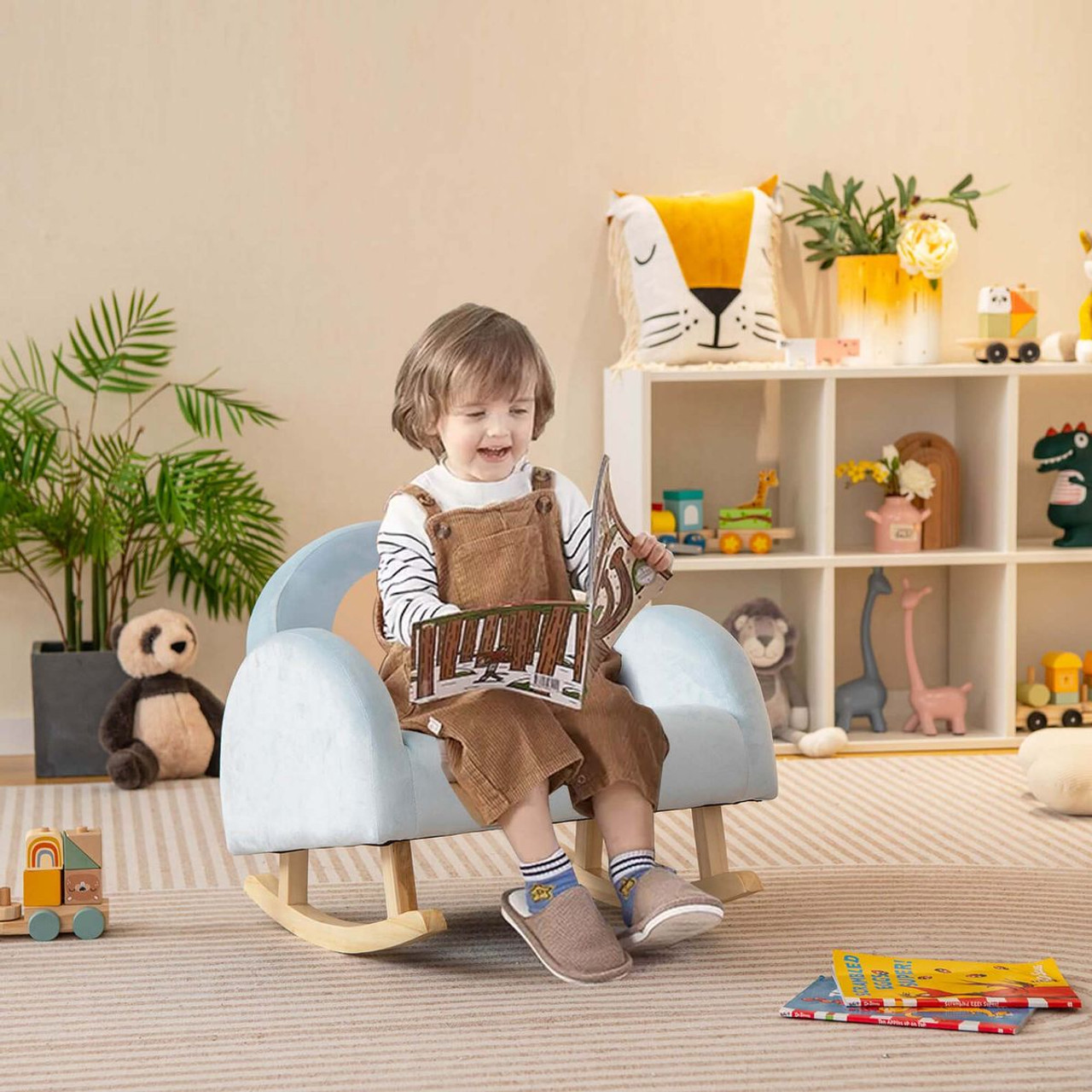 Toddlers' Rocking Chair with Solid Rubberwood Frame & Soft Velvet Cover product image
