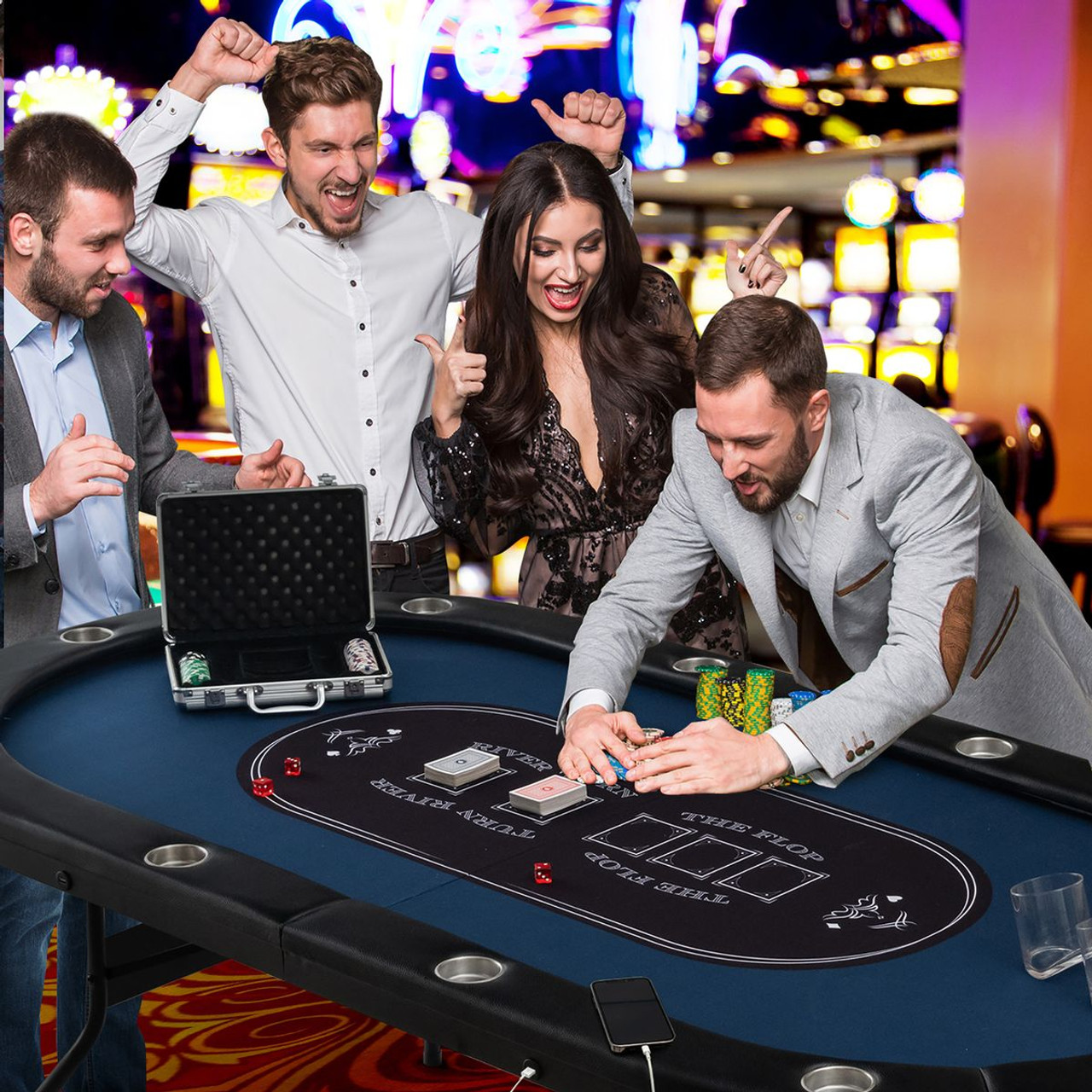 Foldable 10-Player Poker Table with LED Lights and USB Ports product image