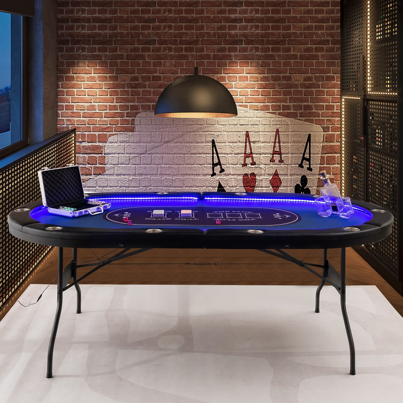 Foldable 10-Player Poker Table with LED Lights and USB Ports product image