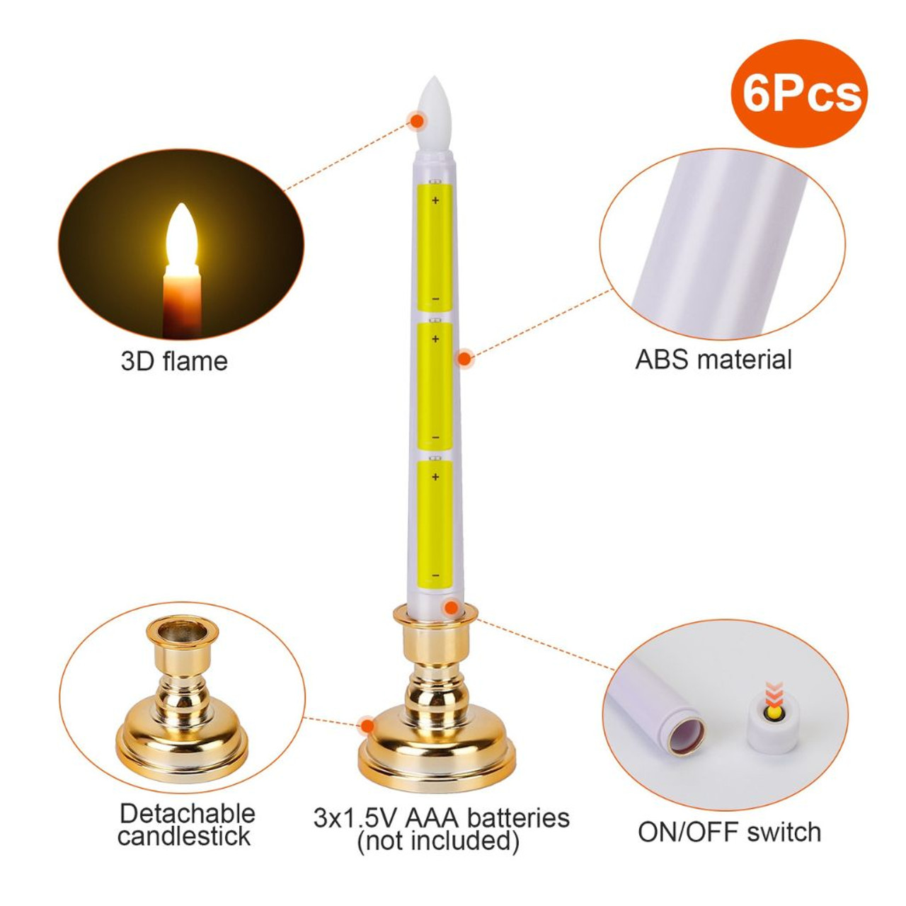 6-Piece LED Flameless Taper Candles with Remote product image