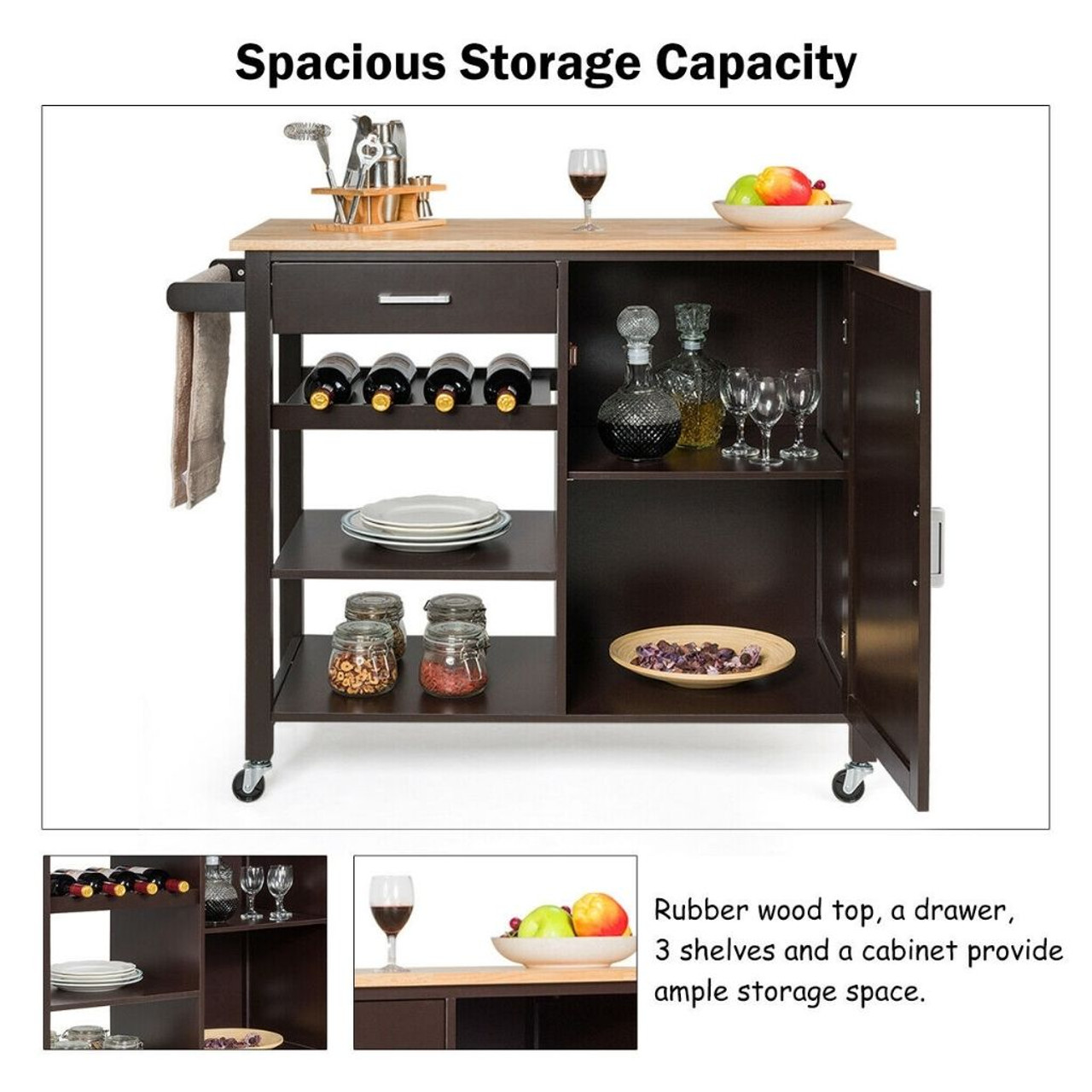 4-Tier Wood Kitchen Island/Rolling Serving Cart product image