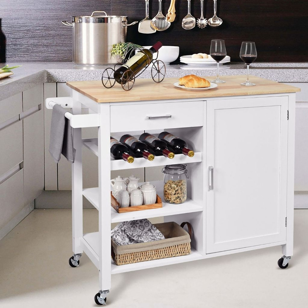 4-Tier Wood Kitchen Island/Rolling Serving Cart product image