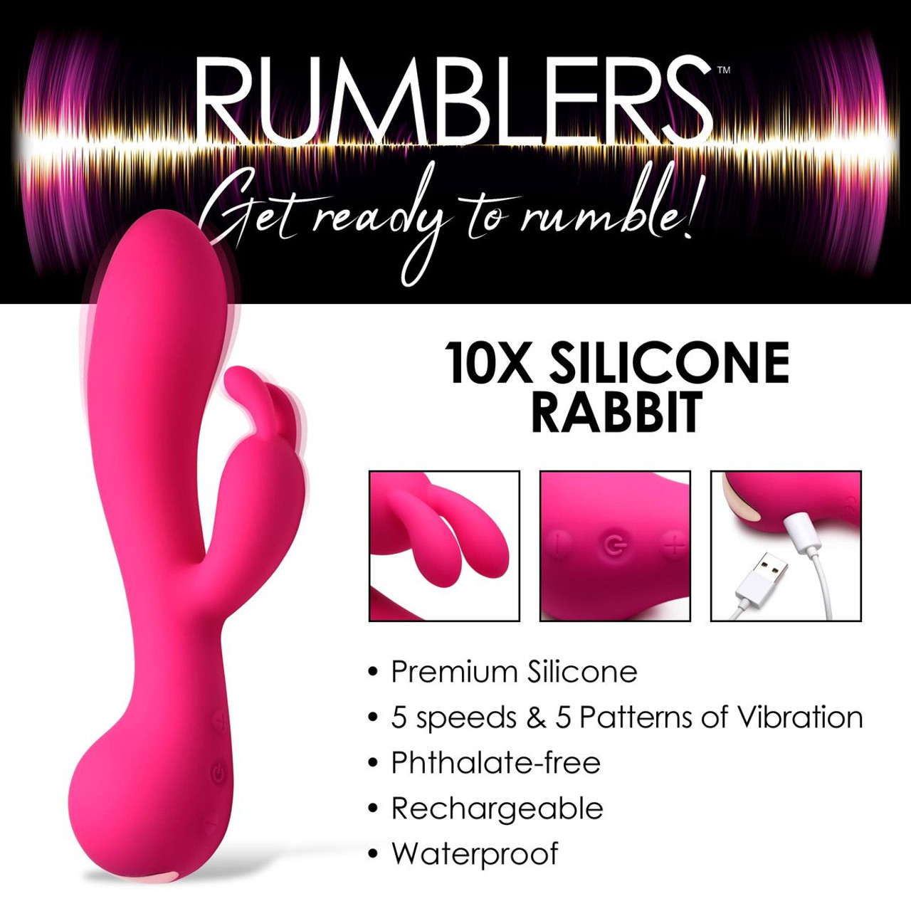 Rumblers 10x Rabbit Silicone Rechargeable Vibrator for Women product image