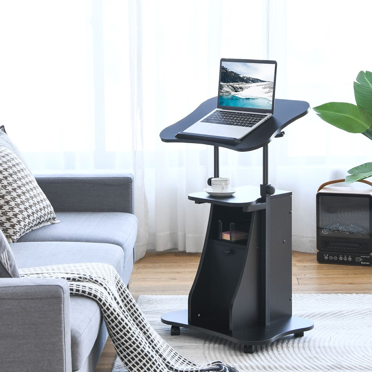 Height-Adjustable Sit-to-Stand Laptop Desk Cart with Storage product image