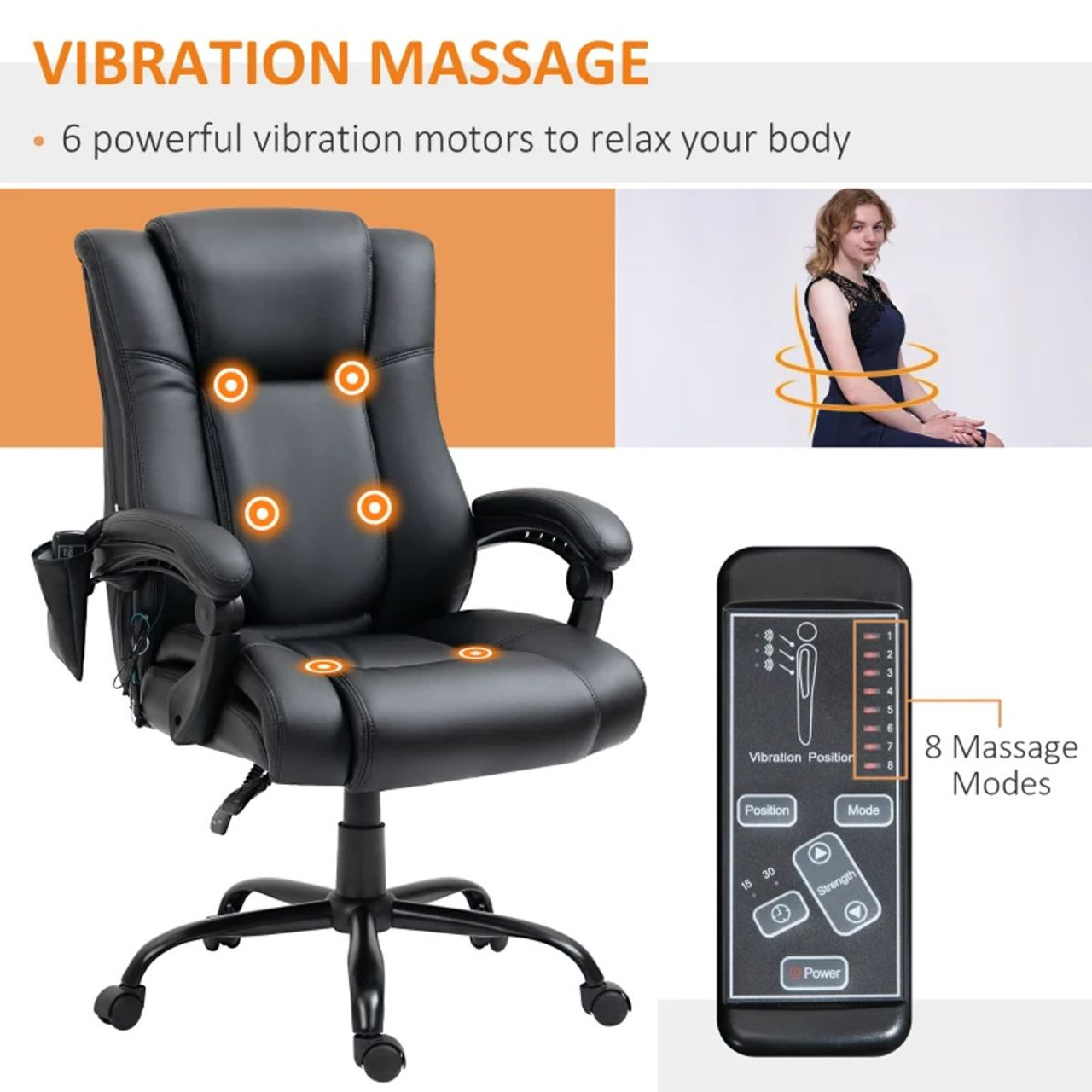 High Back 6-Point Vibration Massage PU Leather Office Chair by Vinsetto™ product image