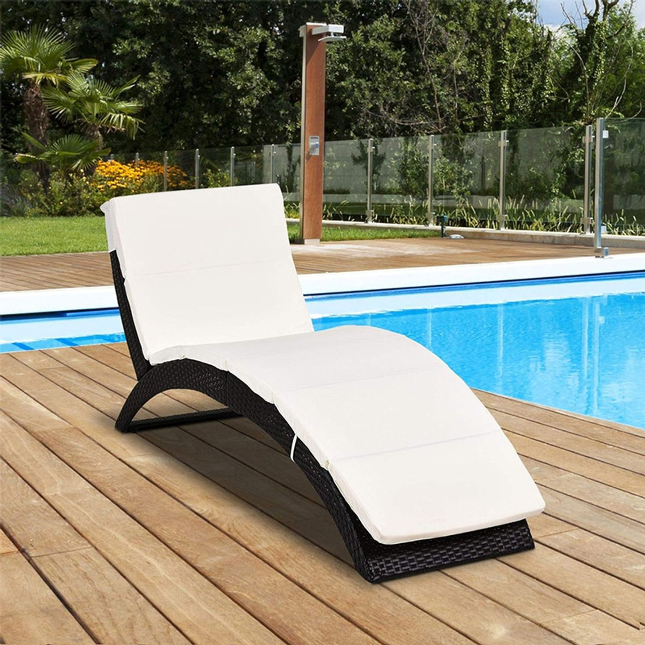 Foldable PE Wicker Rattan Patio Chaise Lounger with Cushion by Outsunny® product image