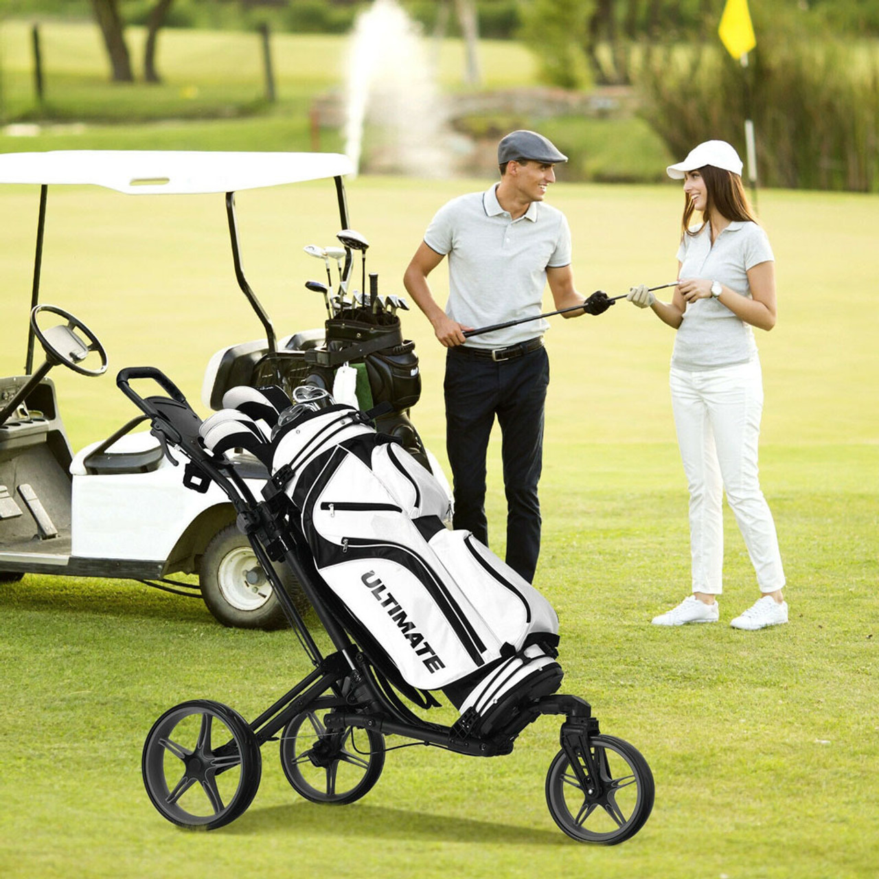 Folding Swivel Wheel Golf Bag Cart product image