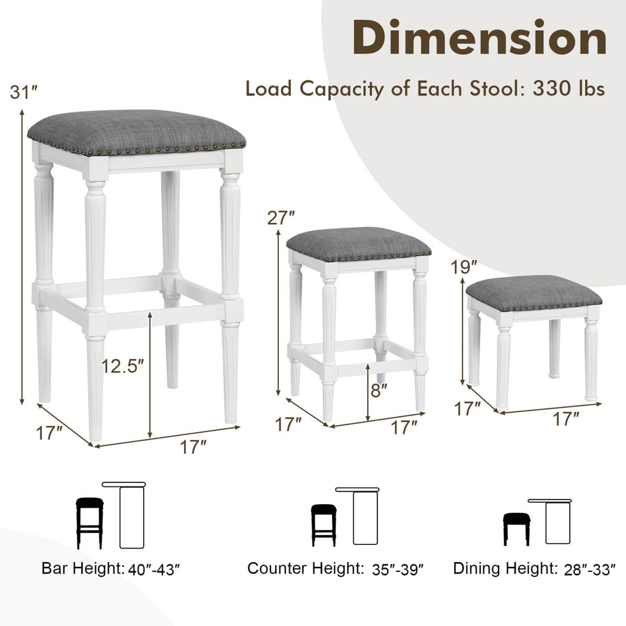3-Height Square Saddle Stools with Footrests & Padded Seats (Set of 2) product image