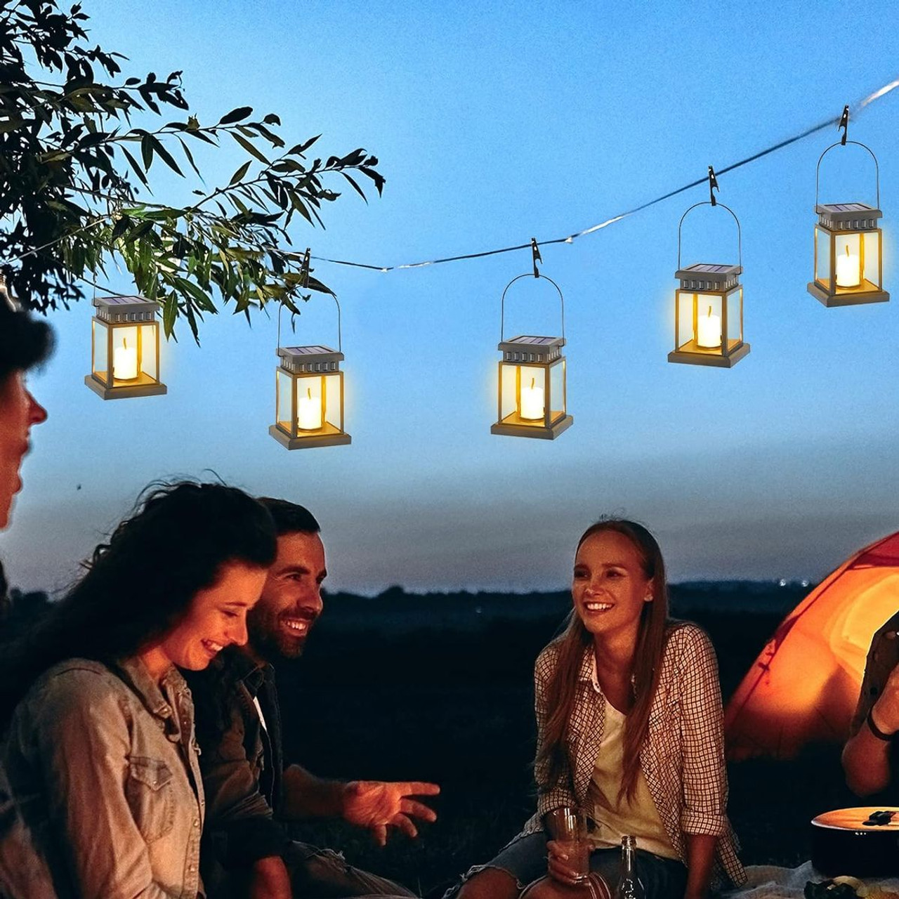 Solar Hanging Candle Lantern & Staked Path Light (8-Pack) product image