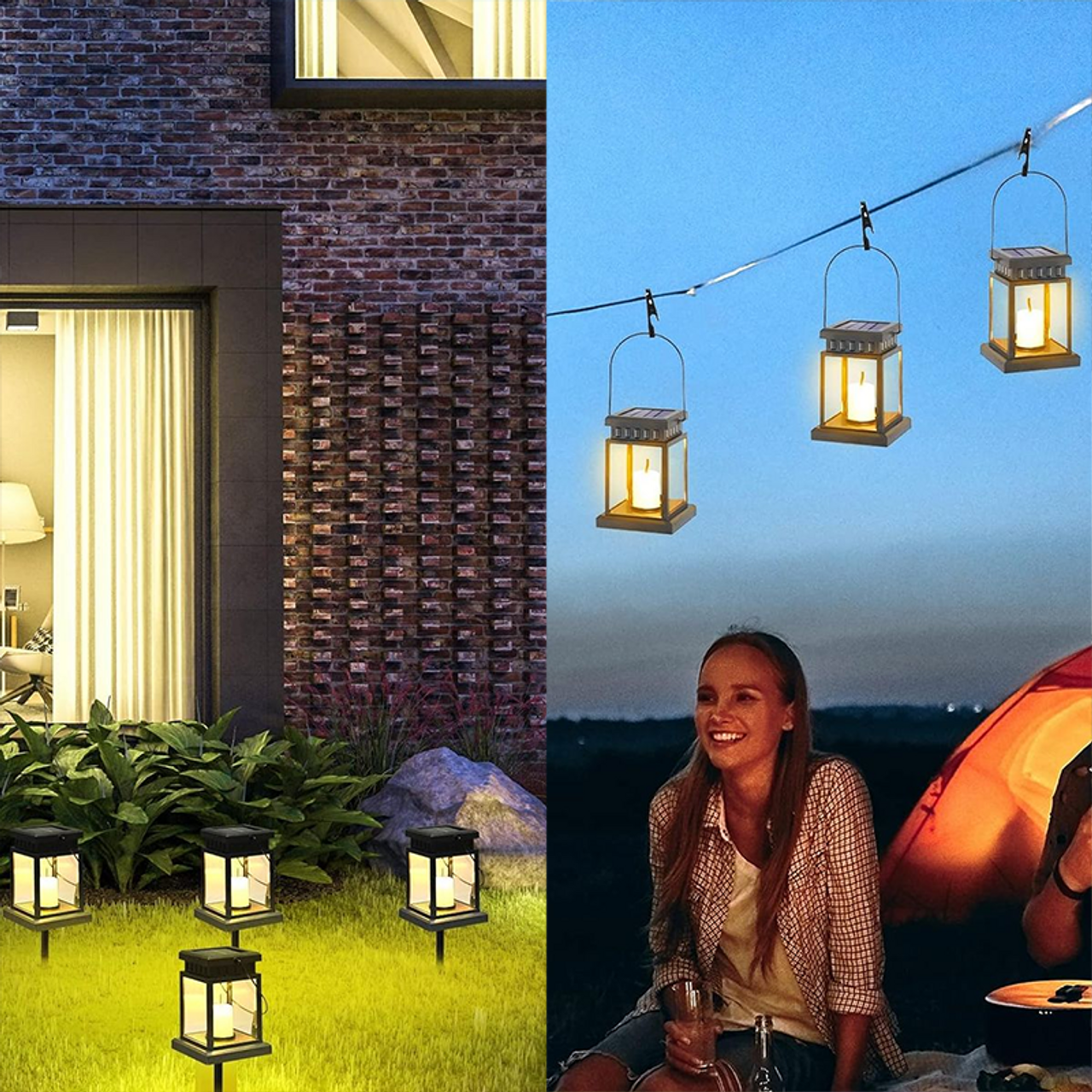 Solar Hanging Candle Lantern & Staked Path Light (8-Pack) product image