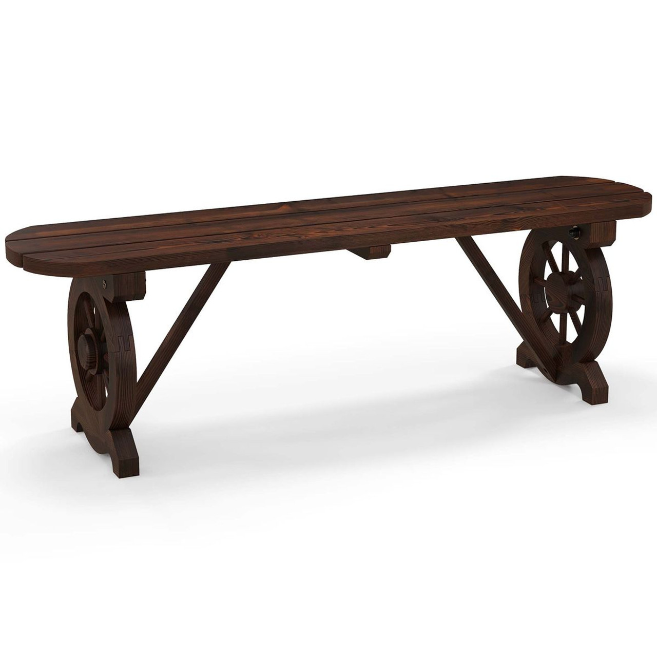 Rustic Wood Bench with Wagon Wheel Base product image