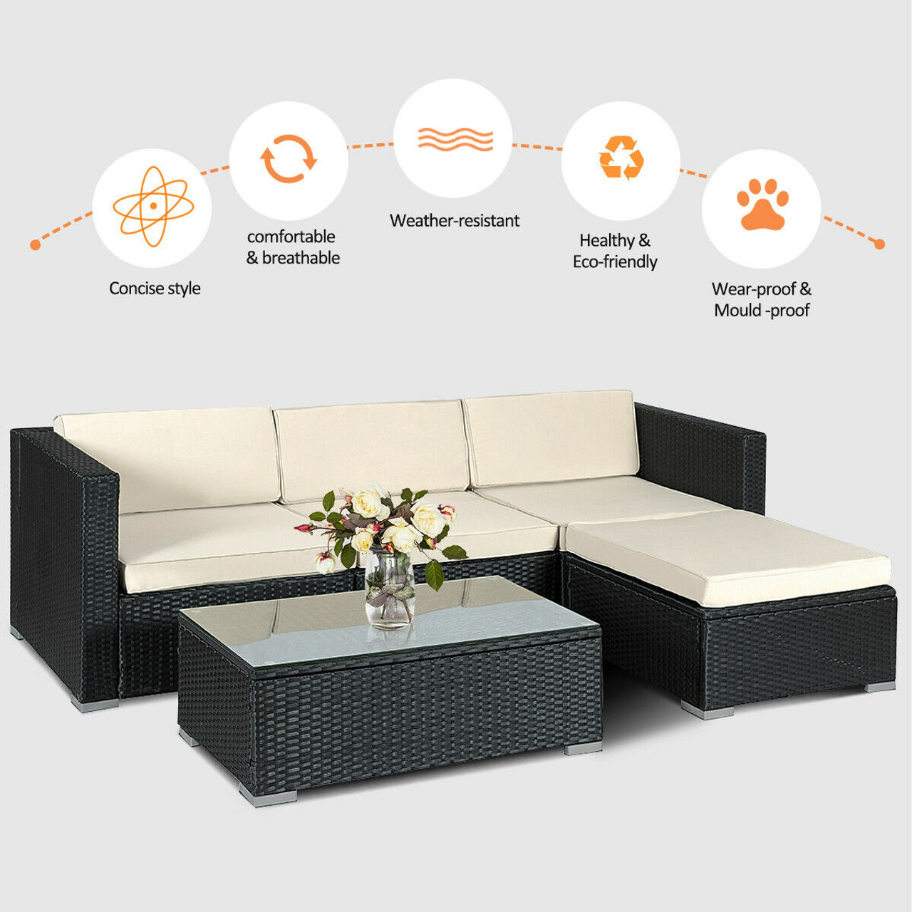 Costway 5-Piece Outdoor Rattan Furniture Set product image